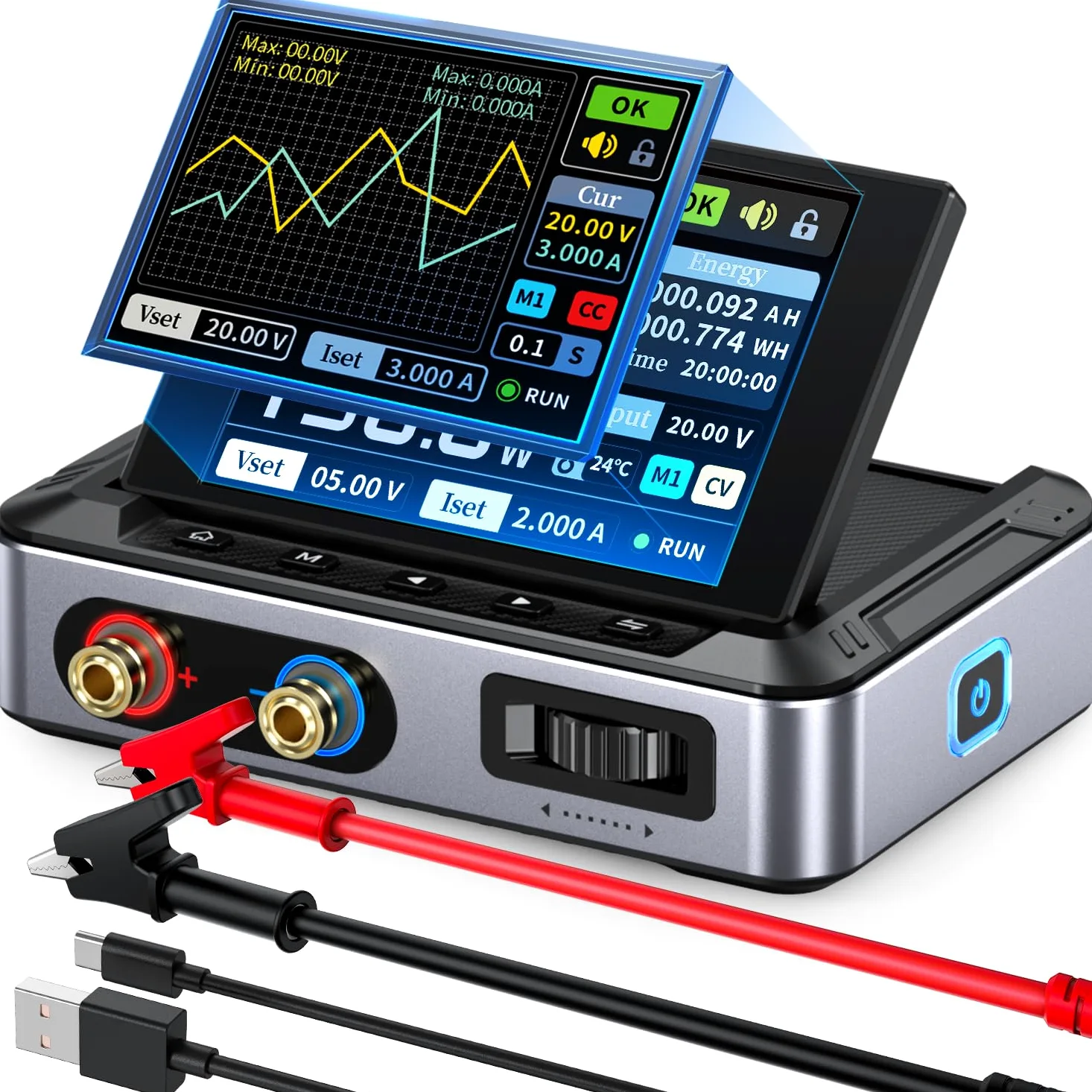 FNIRSI DPS-150 Fuente Alimentación DC Variable, 30V 5A Ajustable, Pantalla IPS de 4 Dígitos, <20mV Rizado, Programable por PD/QC/CC, para Laboratorio/CNC/Reparación Electrónica