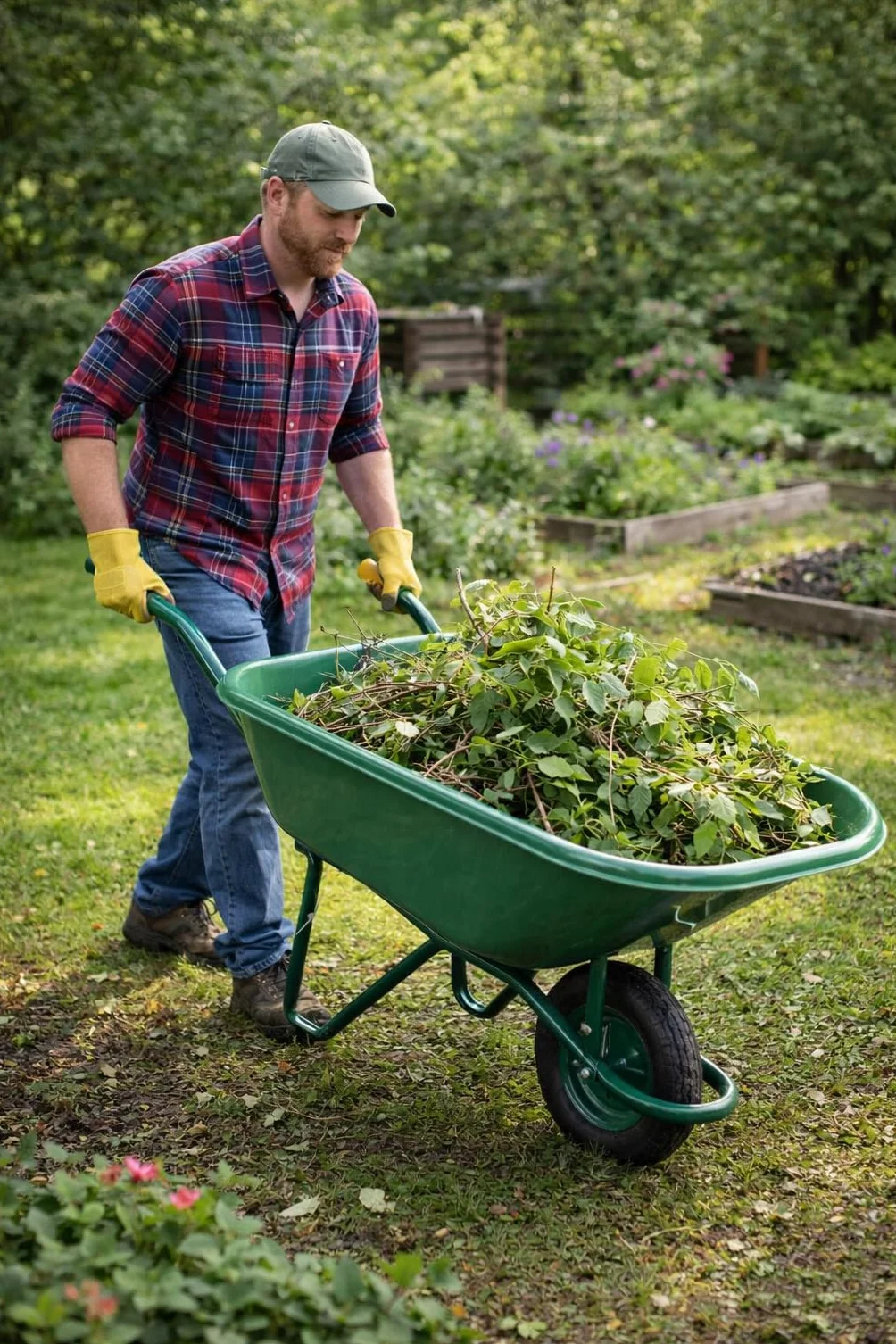 Carretilla de Nylon Verde 300L – Bandeja Reforzada de 4,6 mm, Rueda Neumática, Estructura Metálica Estable, Uso Profesional en Jardinería, Agricultura y Construcción – Hijos de J. SANZ