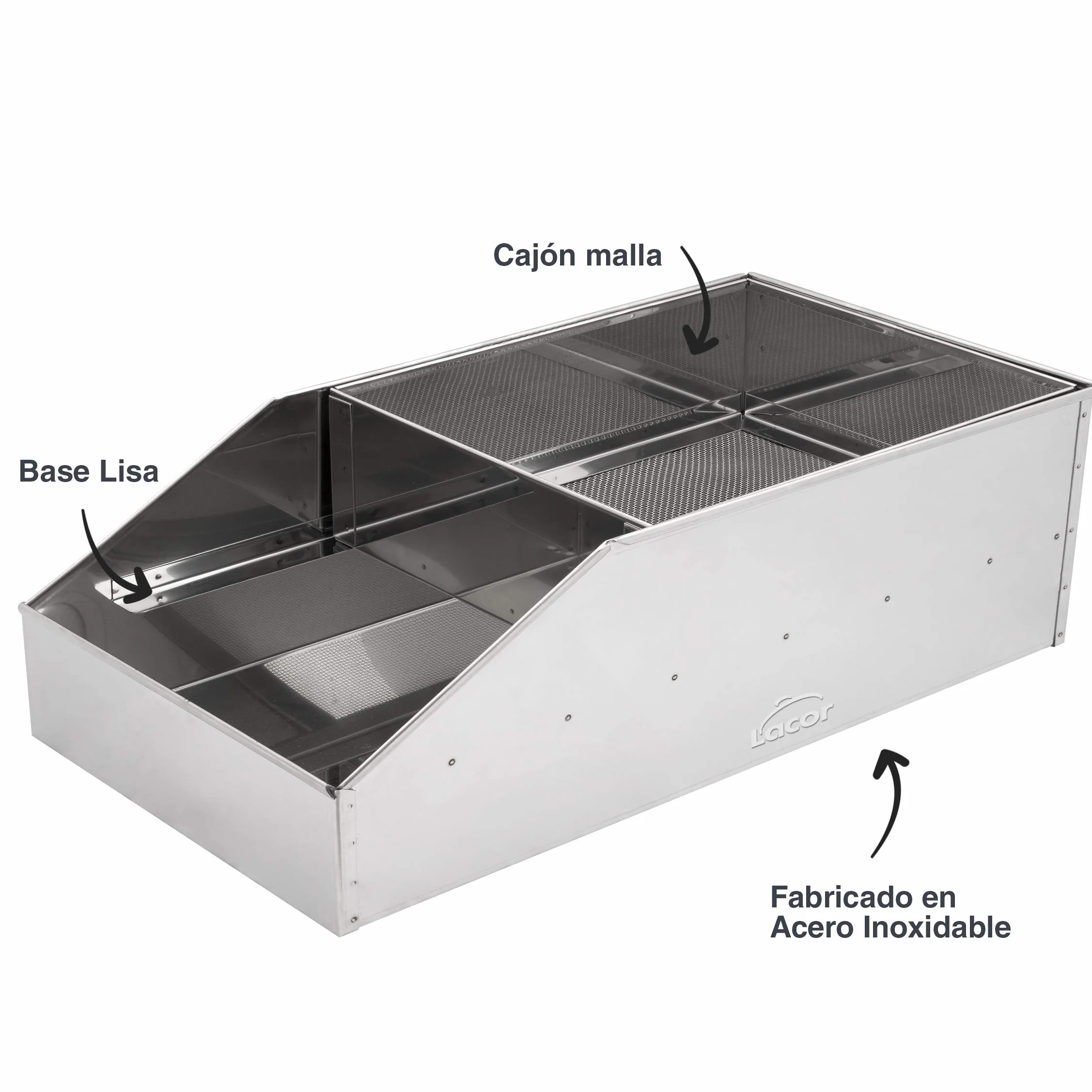 LACOR 50450 Harinero de Acero Inoxidable, Tamizador de Harina, Ideal para harinar o empanar Alimentos, Fácil Limpieza, para Cocinas Profesionales, Plata, 18 x 50 x 26.5 cm
