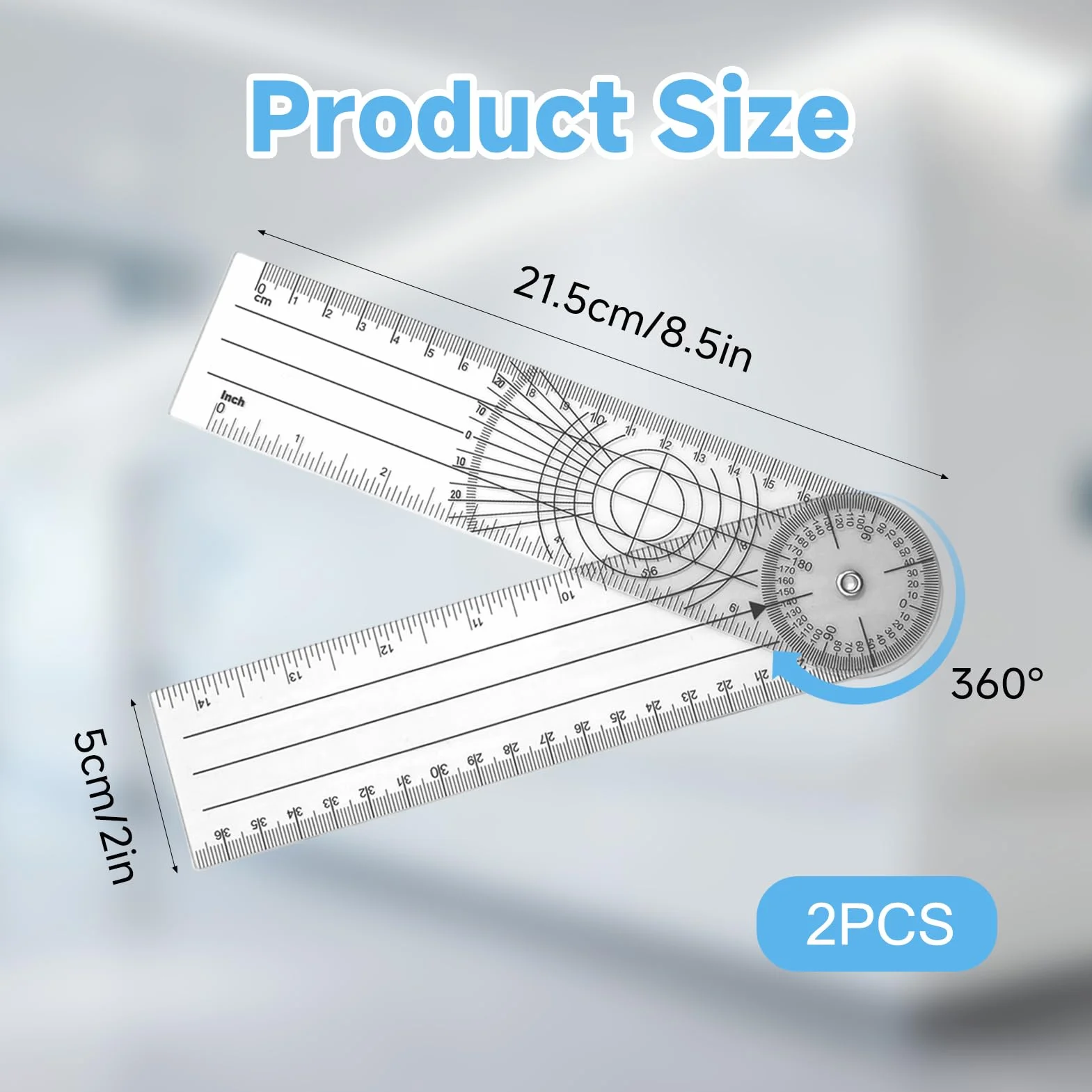 Goniometro PVC Fisioterapia 360° Rotacion Transparente Transportador 2 Piezas
