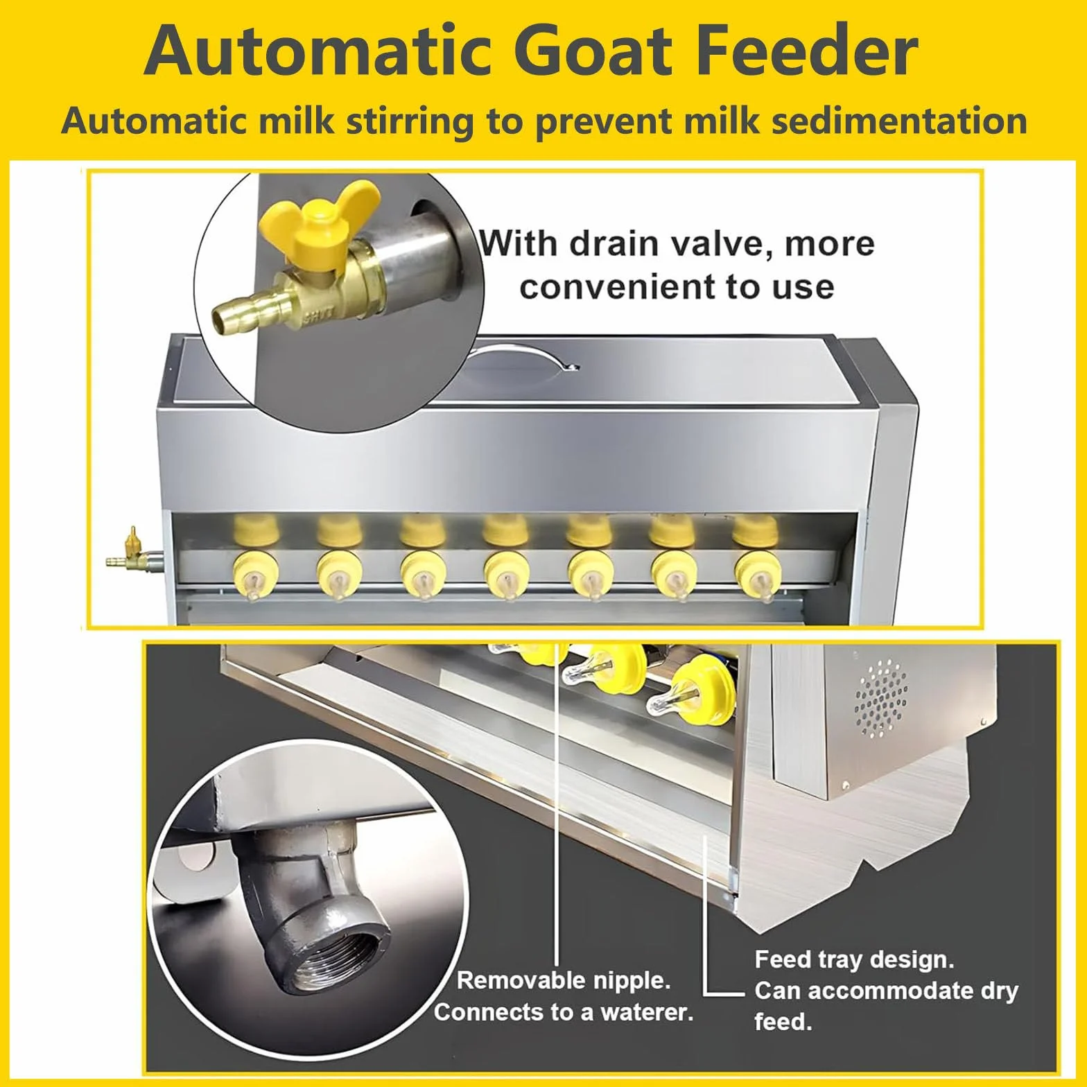 Biberón para Alimentación de Animales Grande - Alimentador de Leche Automático con Calor,15L/10 Pezones, 20L/14 Pezones, Sonido para Atraer a Crías (Lechones, Corderos, Terneros) 10 Nipples