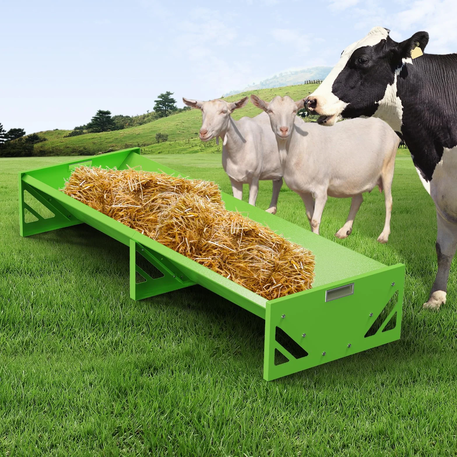 Alimentador De Cabra, Acero Galvanizado, Alimentador De Vivo Resistente De Gran Capacidad, PortáTil, Para Granjas De Alpacas, Calves, Ovejas, Caballos (Verde)