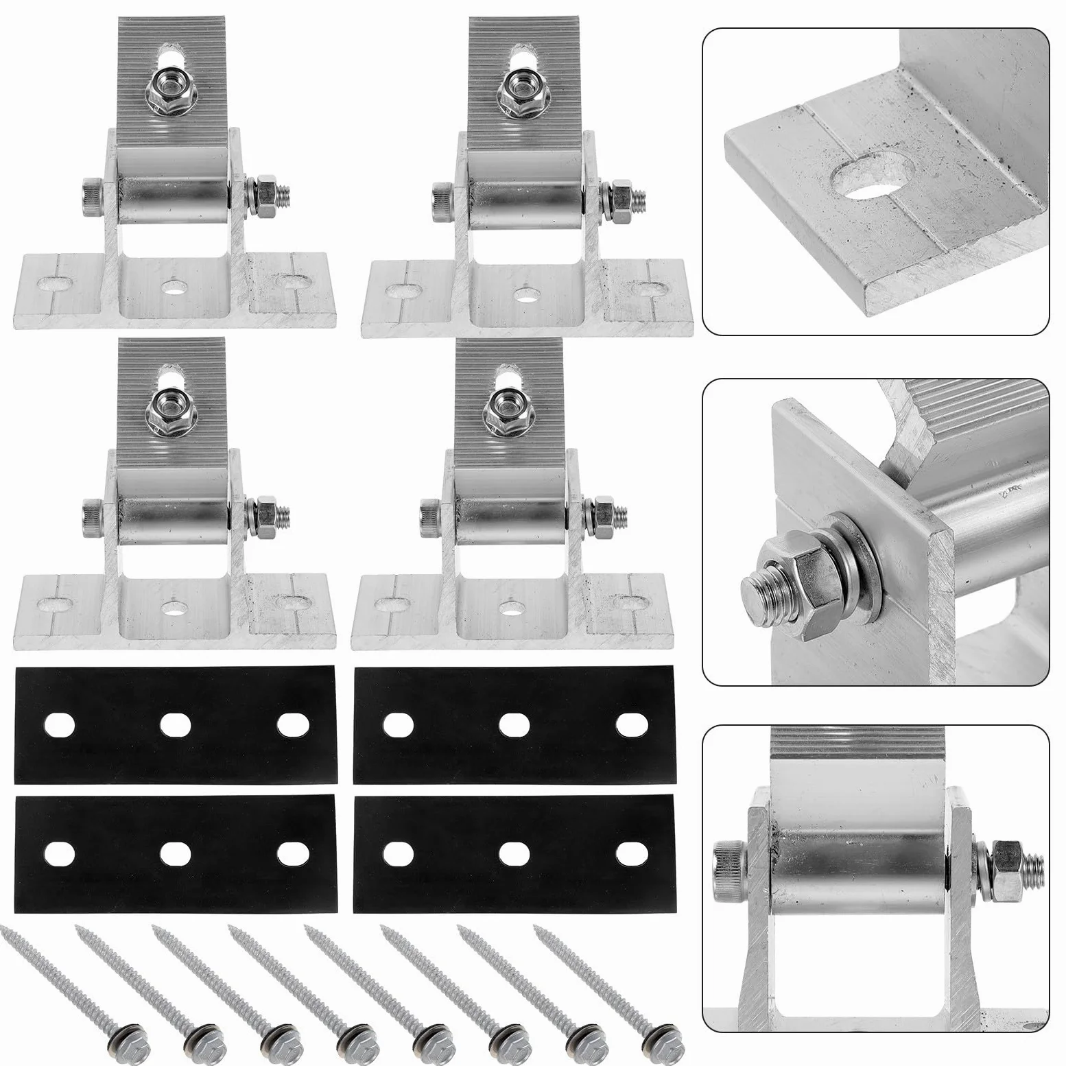 Toyvian Soporte de Aleación de Aluminio Almohadillas de Goma y Tornillos de Madera Ajustable Estructura Estable y Fácil Instalación, Incluye para Panel Solar para Montaje en Techo Plano