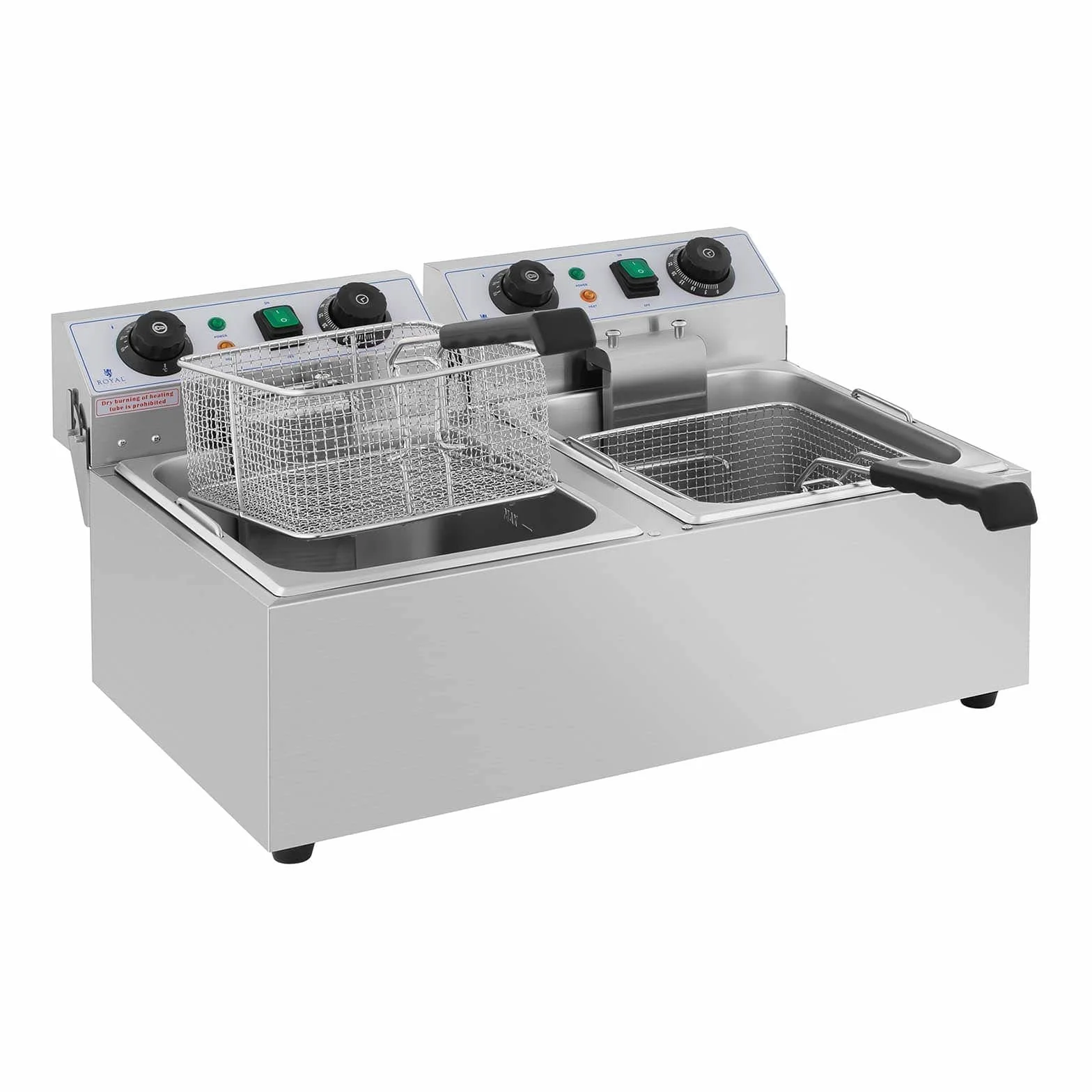 Royal Catering Freidora Eléctrica Doble Para Hostelería 2 x 10 Litros 230 V RCTF 10DB (2 x 3.200 W, Temporizador 60 Min, Temperatura: 50-200 °C)