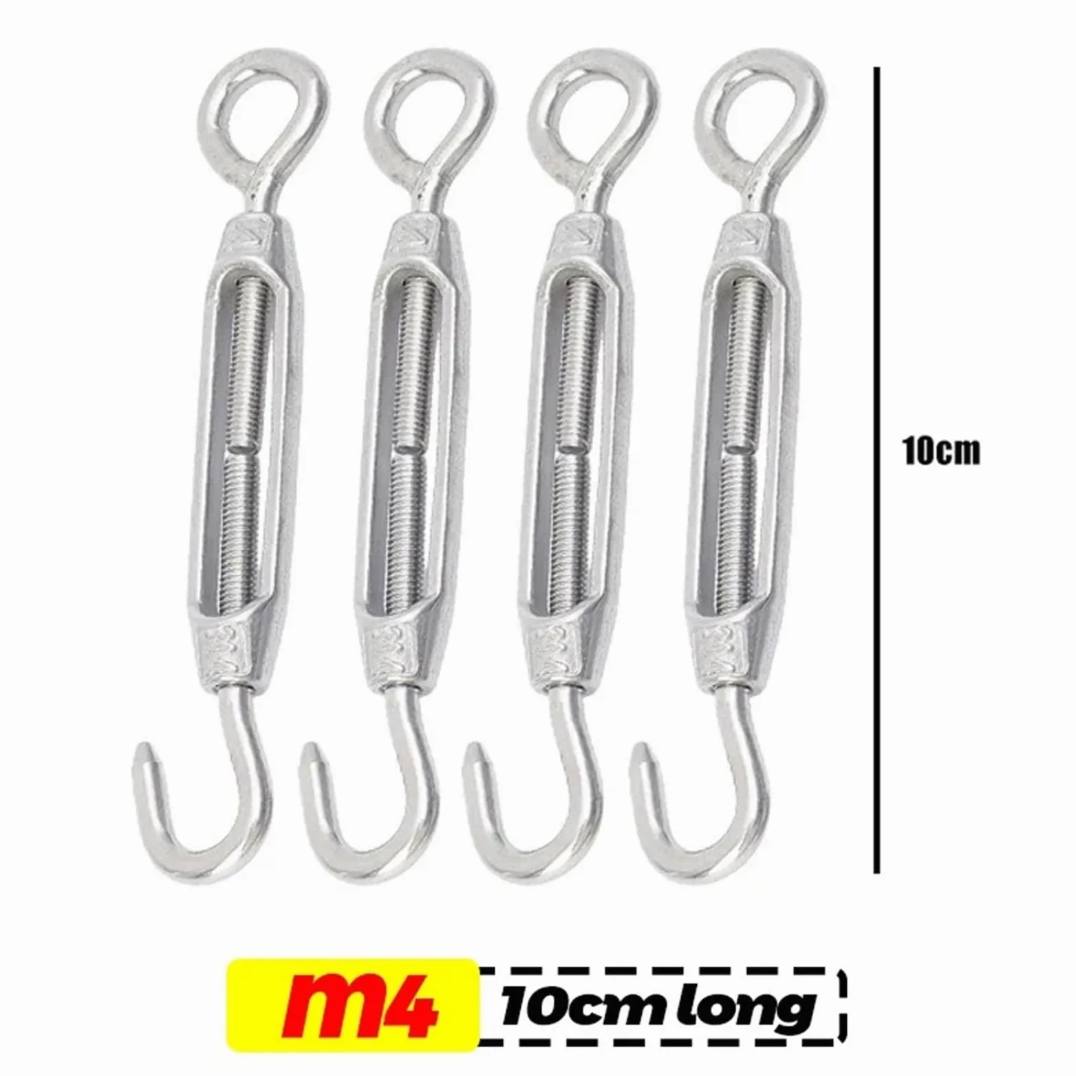 Tensor de gancho y ojo, tensor de cuerda de alambre, aparejo pulido, tensión de cuerda de alambre de acero inoxidable, tensor de alambre ajustable(M4,10PCS)