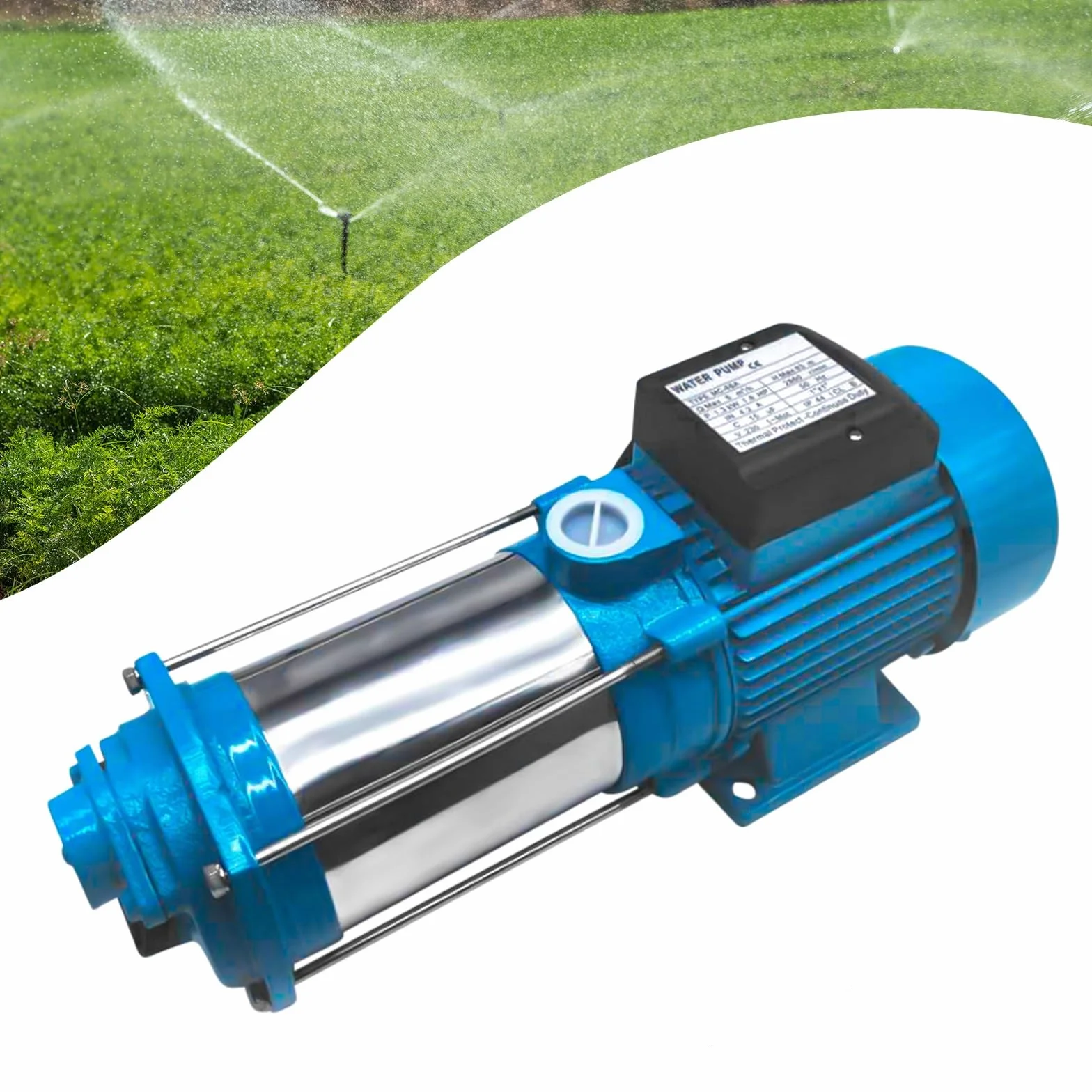 Potente Bomba Centrífuga 2500 W Para Riego de Jardín Con Interruptor de Presión - 4000 L/H, 110 m, Acero Inoxidable