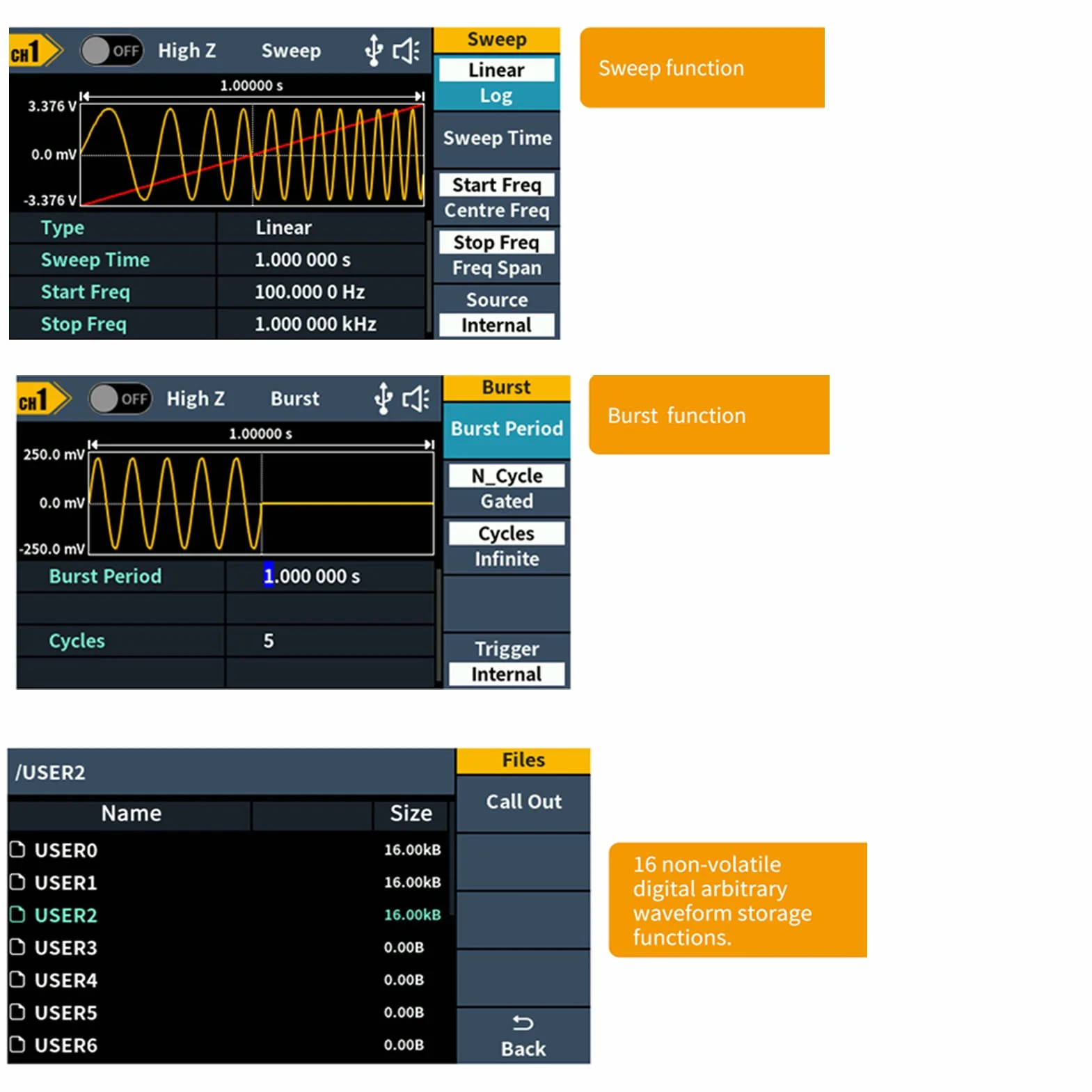 OWON DGE2070 Arbitrary Waveform Generador AWG 14bit resolución vertical 2CH 70MHz 300MSa/s 3,6 pulgadas LCD Digital Señal Generador