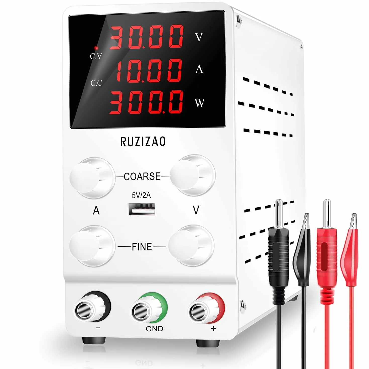 Fuente de Alimentación Regulable 30V 10A, Fuente de Alimentación de Laboratorio con Pantalla LED de 4 Dígitos y Puerto USB, Fuente de Alimentación de Banco Regulación Precisa y Salida Stable