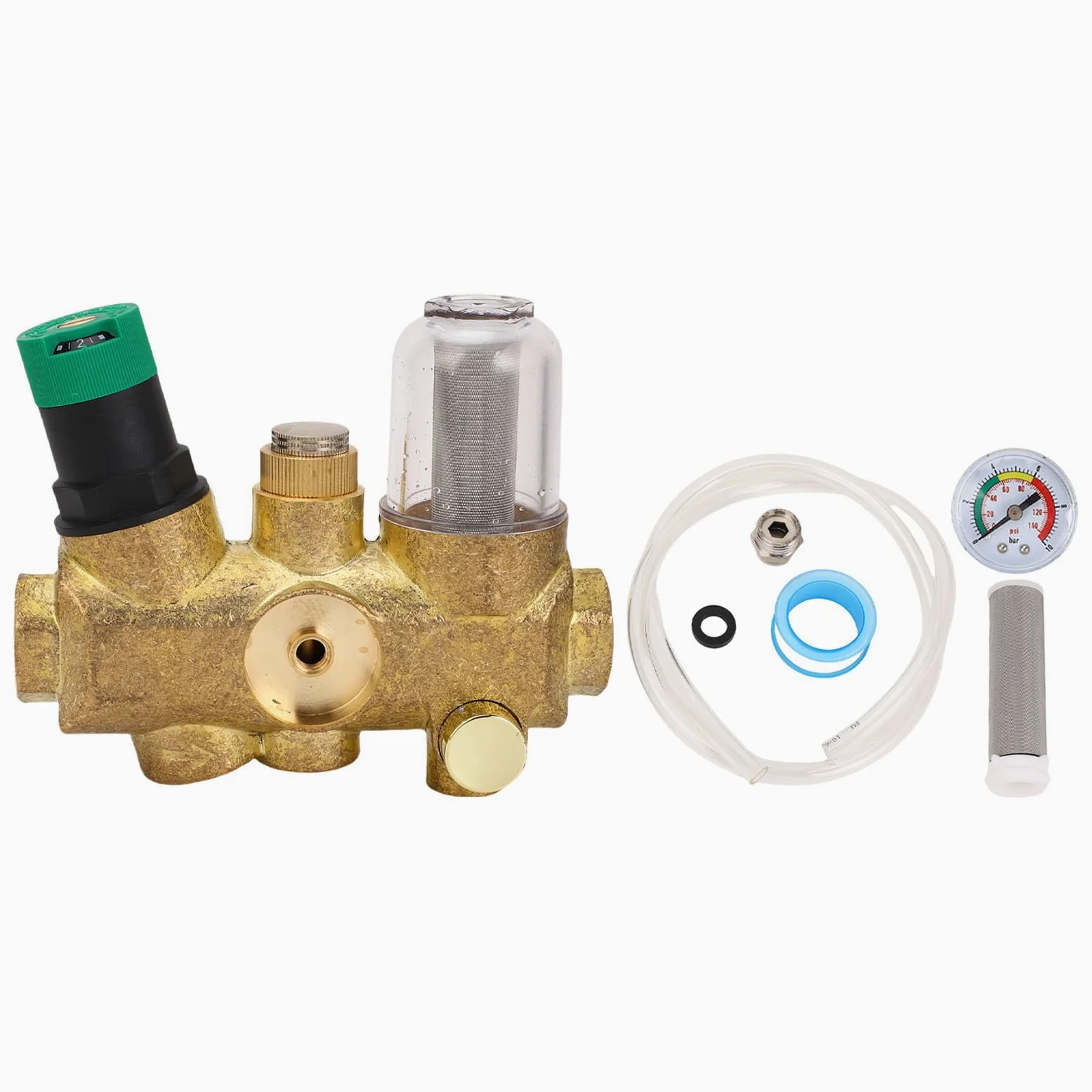 Yosoo Health Gear Válvula Reductora de Presión de Tubería Válvula Reguladora de Presión de Agua de Latón con Medidor de de Filtro de Acero Inoxidable 316L 40μm 3 a 6T H para Plomería Doméstica (1/2