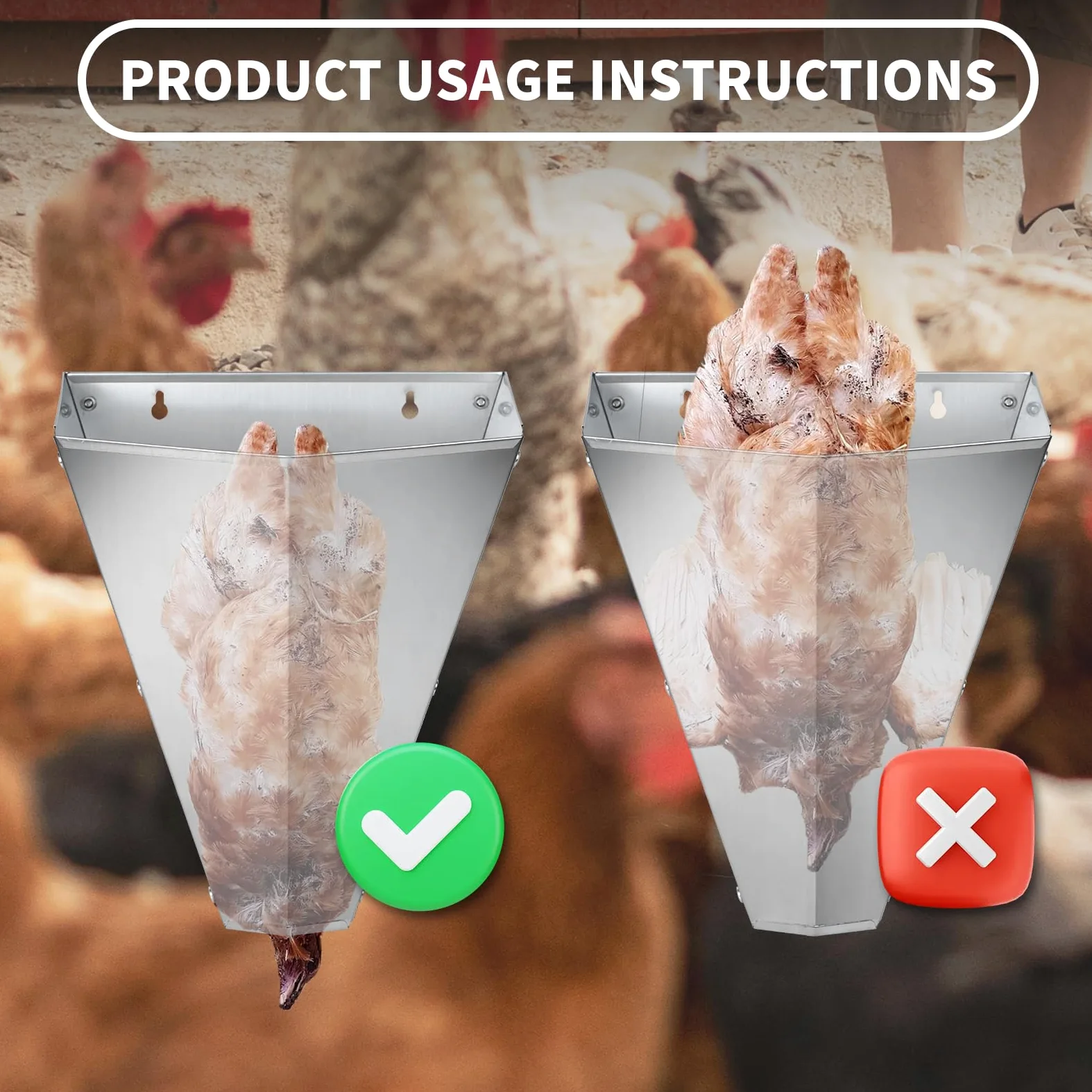 Cono de retención de pollo de acero galvanizado de gran tamaño para aves de corral, adecuado para capas grandes, asadores, asadores y pavos de hasta 14 libras, cono de matar con parte trasera