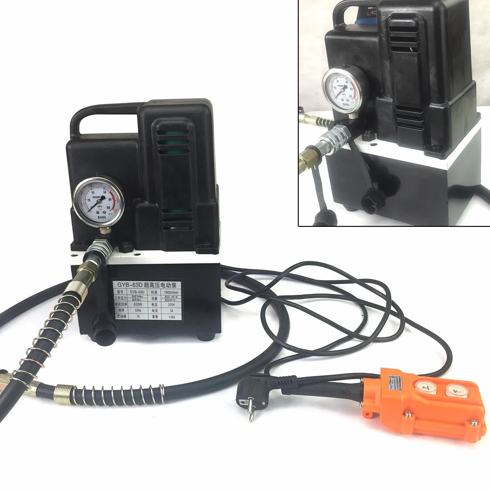 Bomba hidráulica eléctrica de 700 bar y 220 V, color negro, bomba compacta de alta presión para aplicaciones versátiles, ligera, potente y fiable para tareas hidráulicas