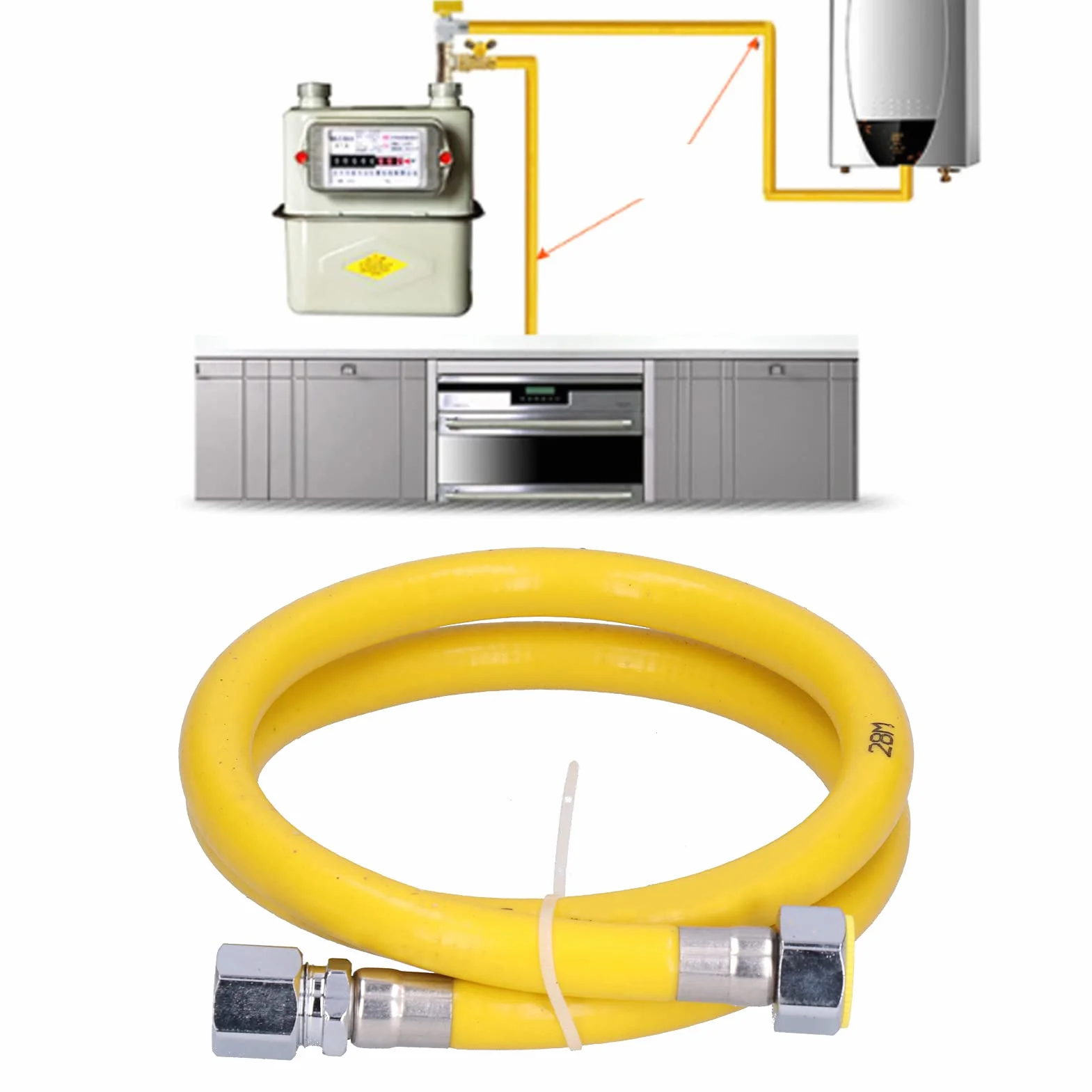 Manguera de Gas Combustible Acero Inoxidable 304 Tubo de Gasóleo 1m