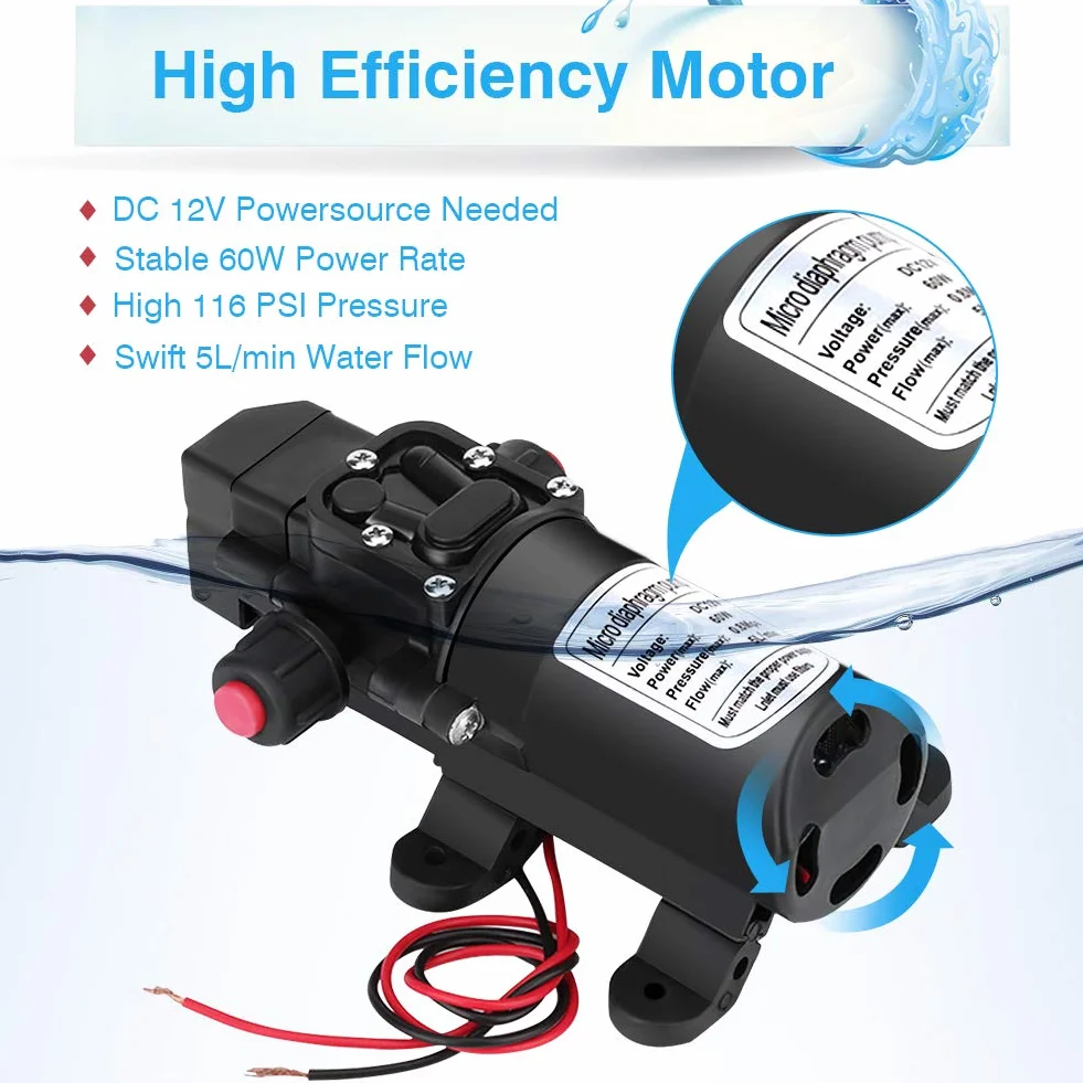 Bomba de Agua de Diafragma Autocebante Alta Presión 12V 116PSI