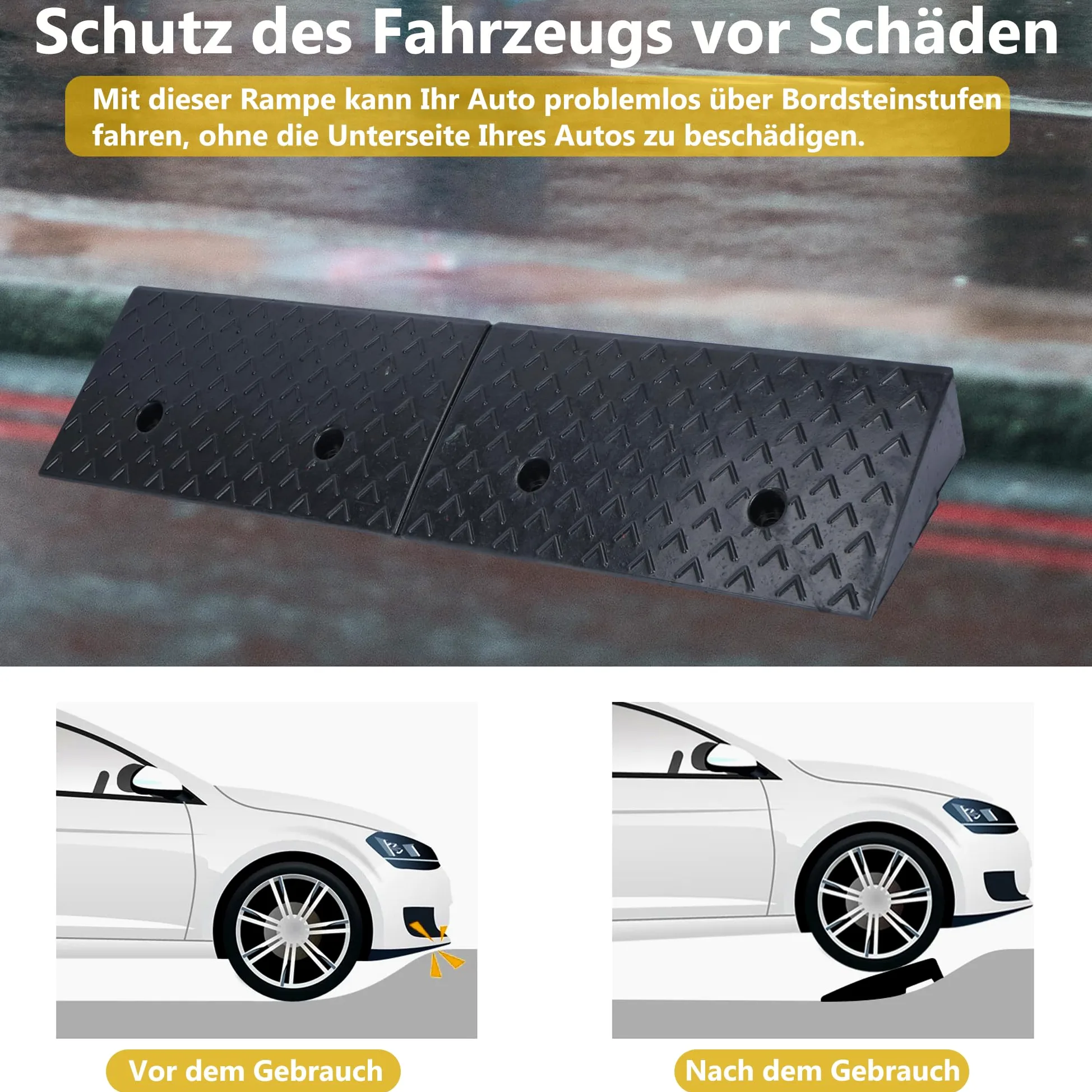 Rampa de goma para bordillos de 5 cm, rampa de umbral de puerta, rampa de acceso 100 x 25 x 5 cm, rampa para coche o moto, silla de ruedas, rampa de goma con kit de fijación