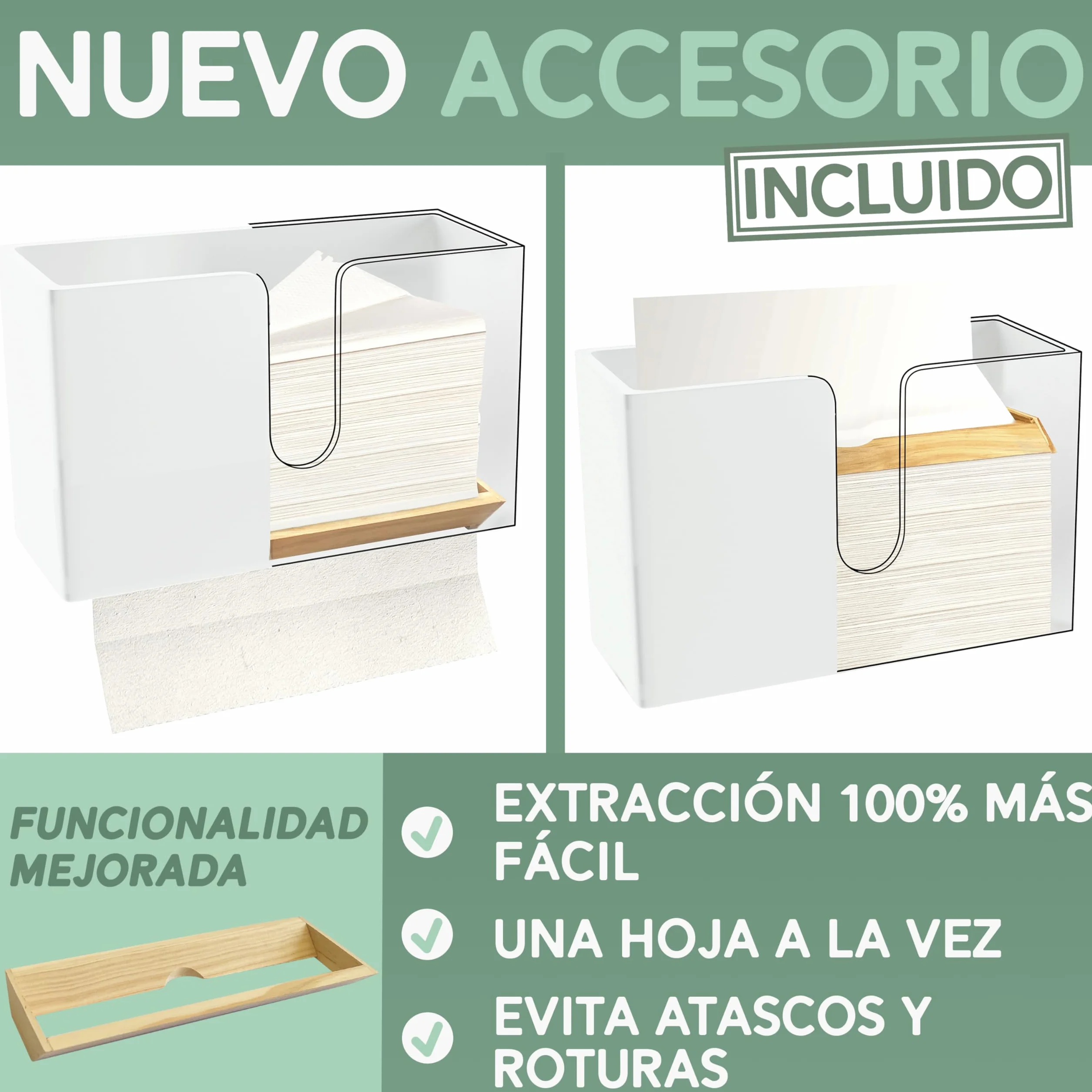 Nature Supplies Dispensador de Toallas de Madera de Bambú para Papel Secamanos Plegadas en C, Z e Intercaladas