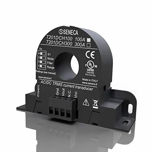 SENECA T201DCH-100 - Transductor de corriente AC/DC (± 100 A) con efecto Hall TRMS con salida 0,10 V