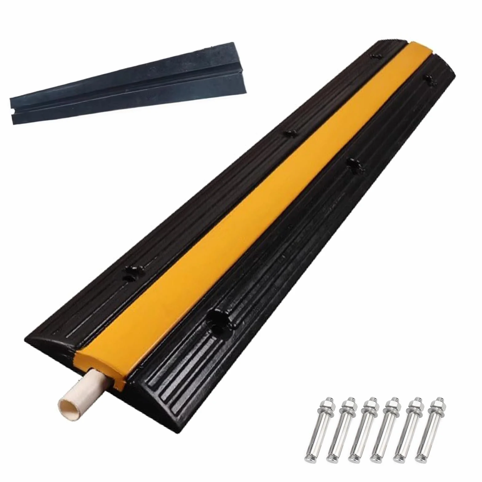 Reductor de Velocidad Vial de Goma 100cm, Canaleta Cables Suelo, Badenes para Garaje, Carga Máxima 20t