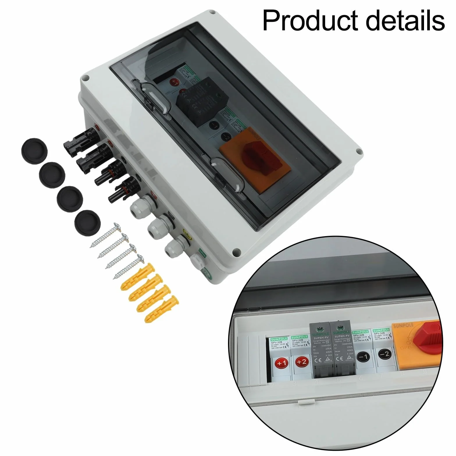 1000V 2 en 1 caja combinadora fotovoltaica para sistema solar fotovoltaico IP65 impermeable DC String Junction con fusibles de 16A DC y interruptor de aislamiento de 32A para paneles