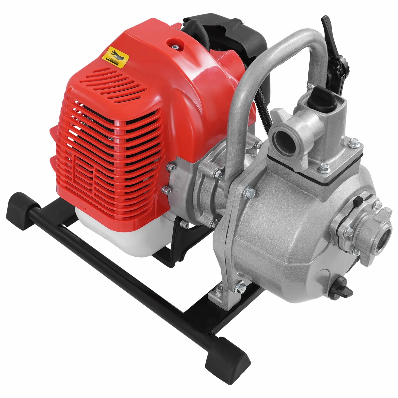 Bomba de agua, gasolina, 2 tiempos, bomba de jardín, 1,7 HP 43 cc, 10 m³/h, 30 m, altura de extracción de 25 mm, conector de 2 m, tubo de entrada (plata+negro+rojo)