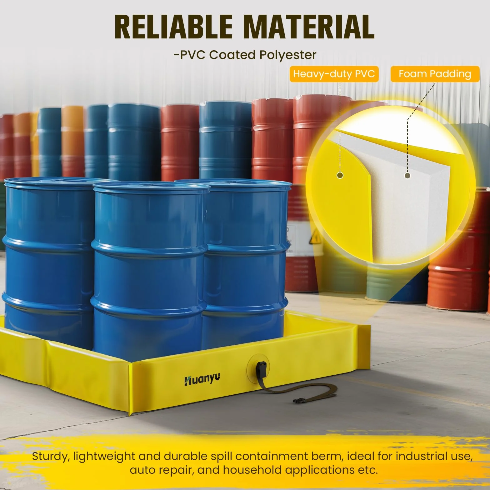 Huanyu Berma de contención de vertidos portátil 90x90cm Plataforma secundaria para contención de derrames Bandeja hermética para la industria petrolera Estanque plegable para patos