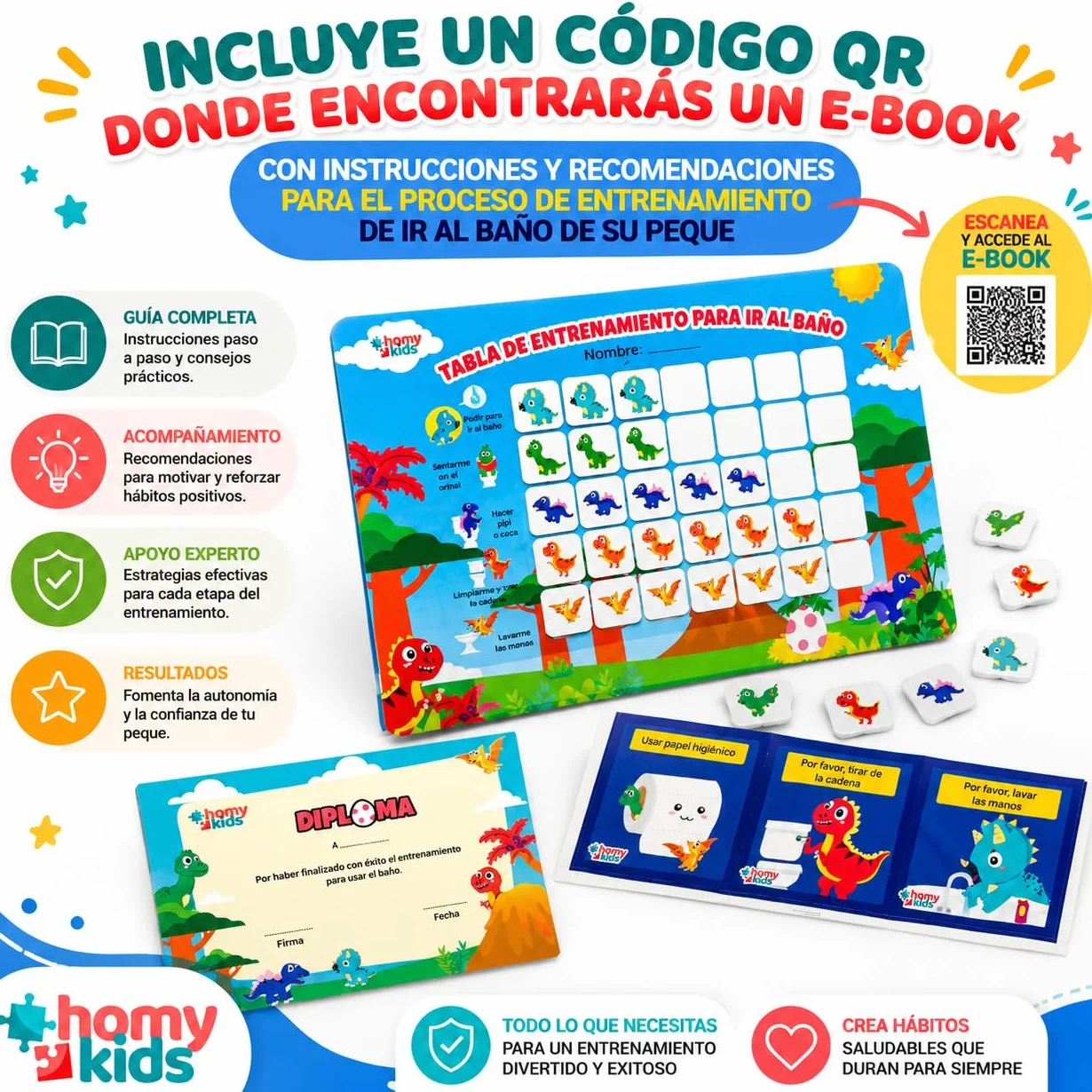 HOMYKIDS Tabla de Recompensas para Aprender a Ir al Baño en ESPAÑOL - Tabla de Entrenamiento con Pegatinas Magnéticas para Niños