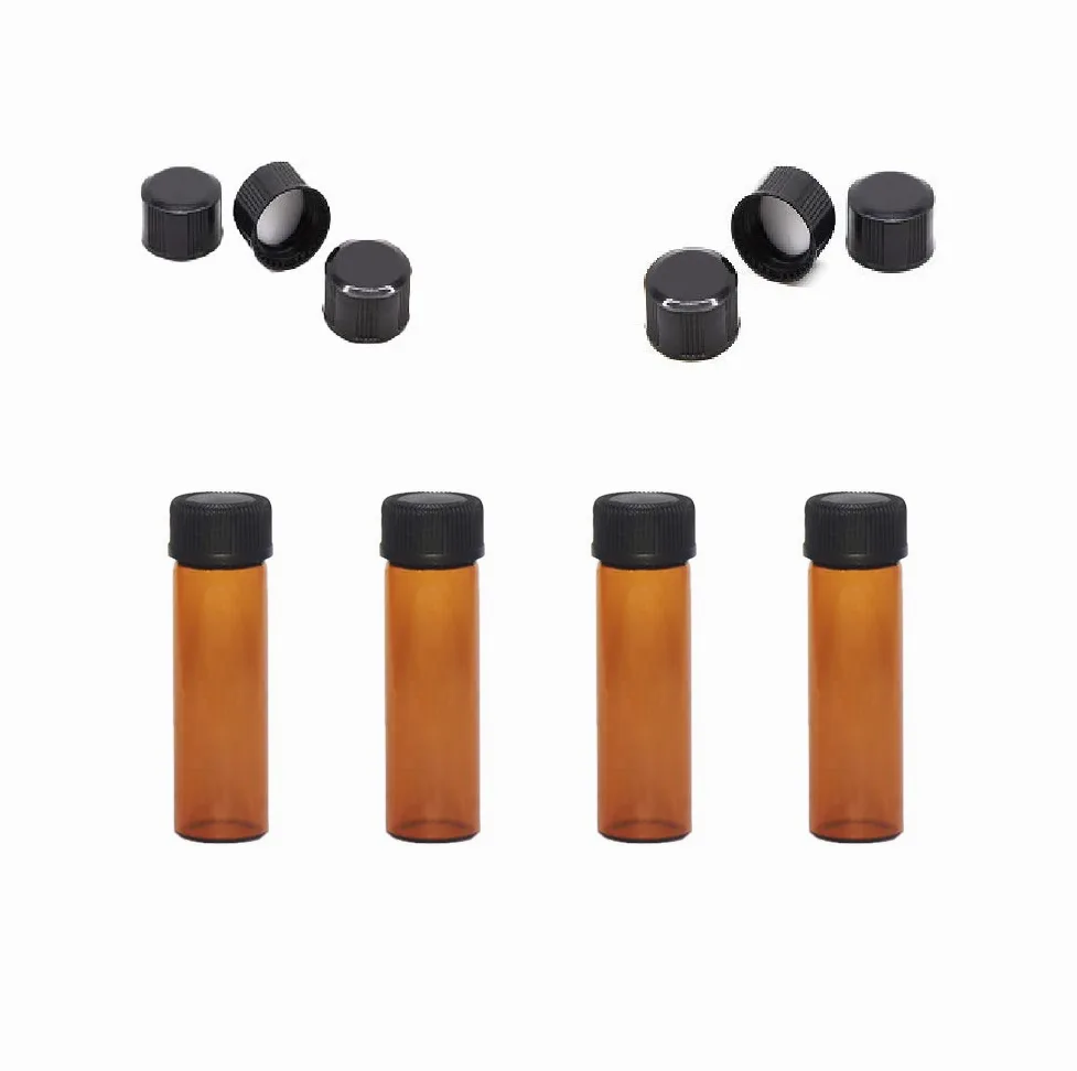 Paquete de 100 viales de vidrio con tapas de rosca fenólicas negras (4 ml, marrón)