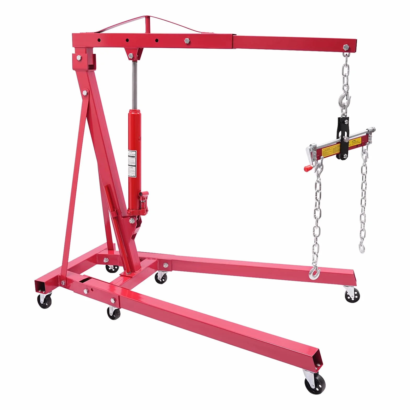 Grúa Hidráulica Plegable 2 T con Nivelador de Motor, Elevador Taller Mecánico 4 Posiciones Ajustables Ruedas para Coches Motores Transmisiones