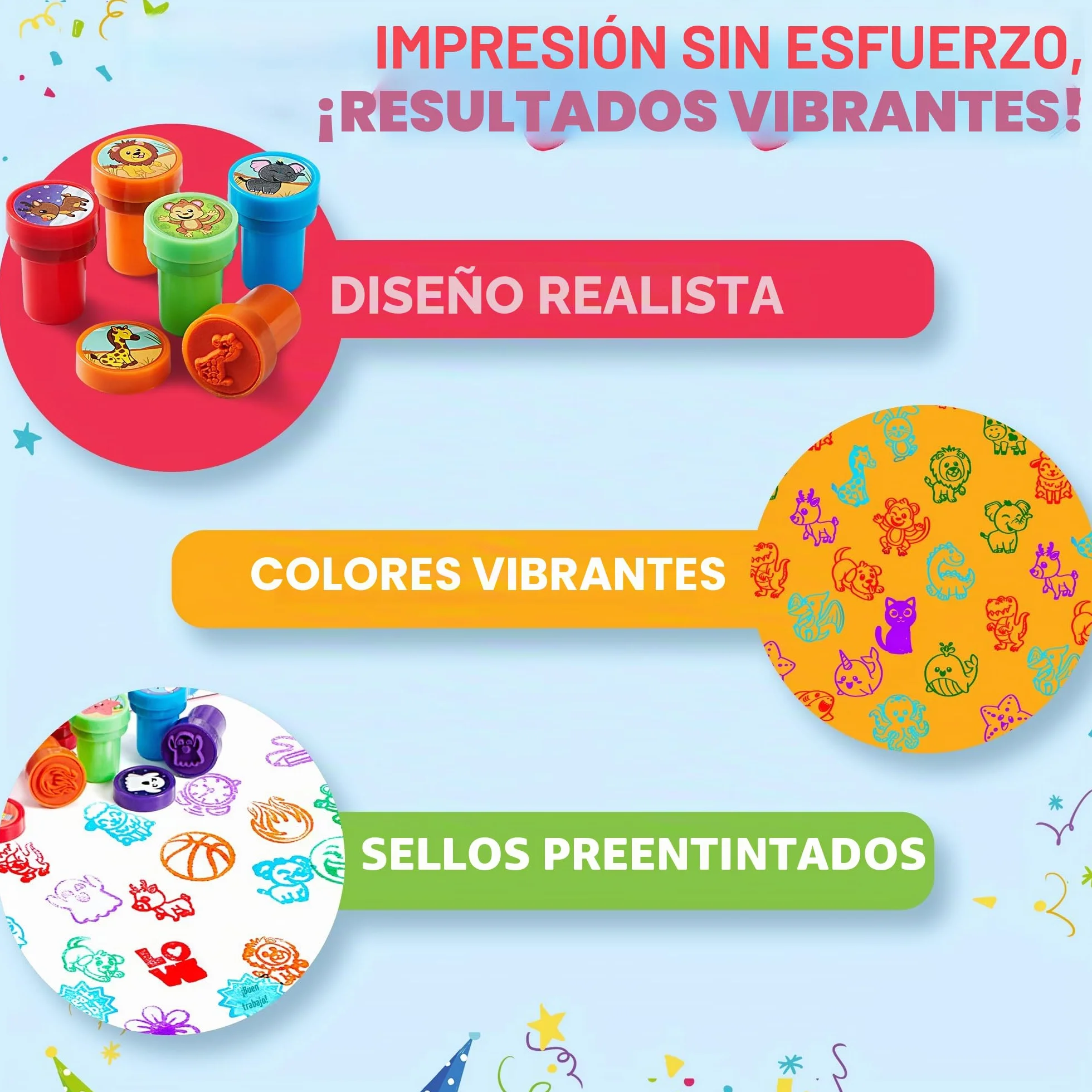 JOYIN 50 sellos autoentintados surtidos para niños con 50 diseños para fiesta de cumpleaños, premios, Halloween, Navidad