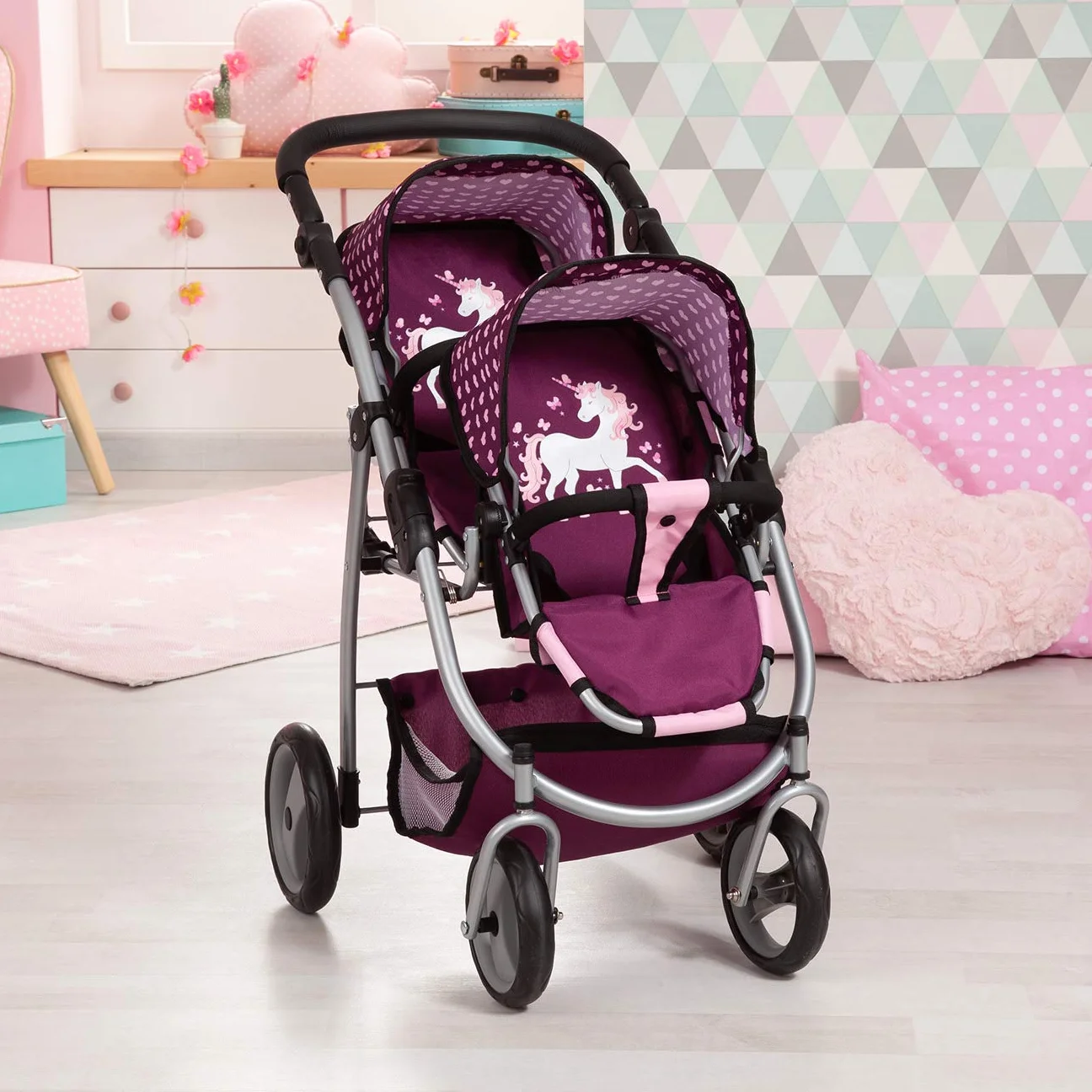 Bayer Design Carrito Doble para muñecas Rosa Ciruela Pink Purple