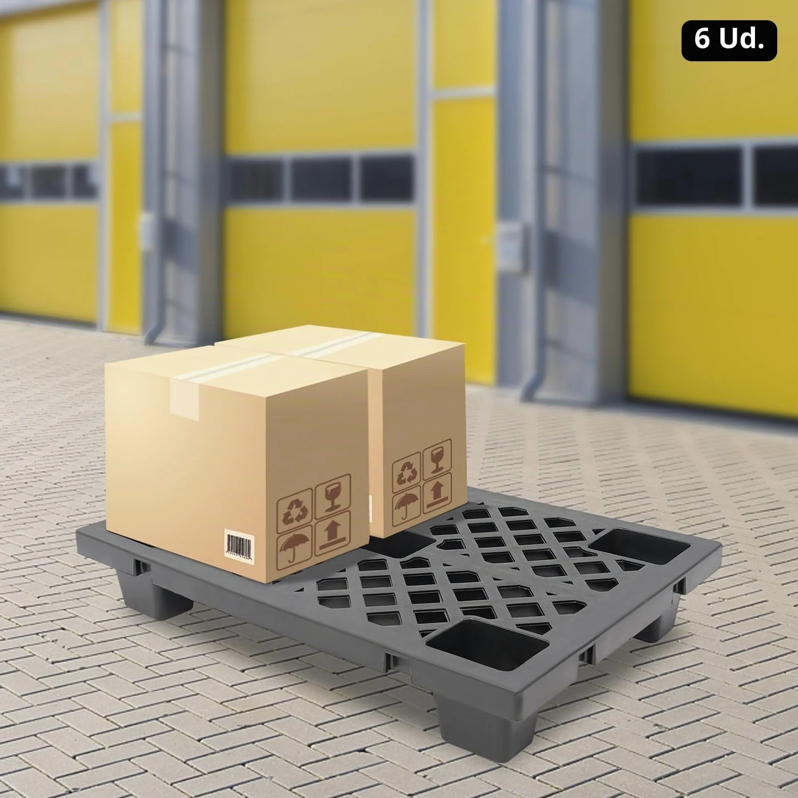 6 palés de plástico para almacenamiento y transporte con capacidad de carga de 100 kg por palé para fábricas de almacenes (negro)