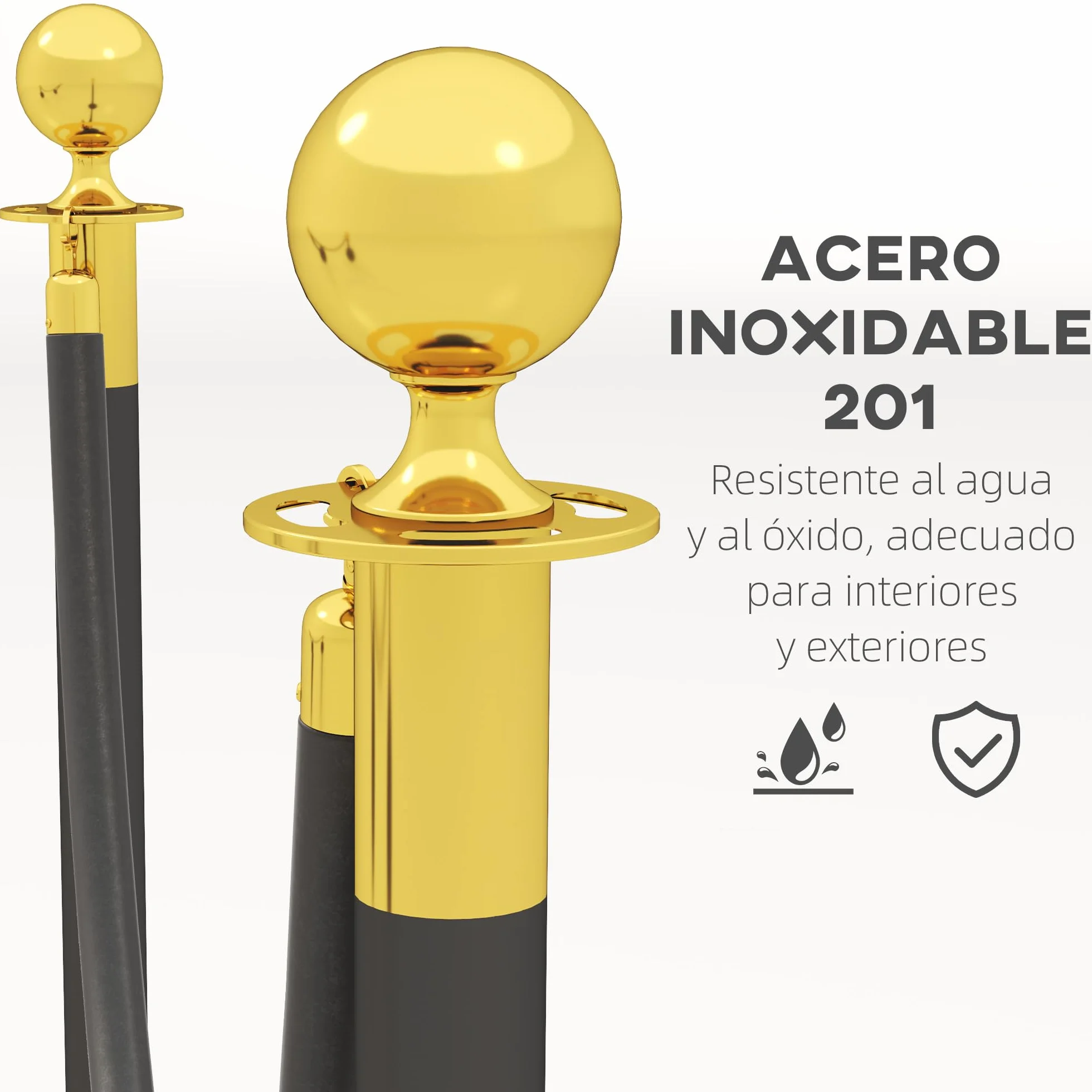 HOMCOM Postes Separadores de Acero Inoxidable 96 cm, Base de Agua, Cuerda de Terciopelo 1,5 m, Negro