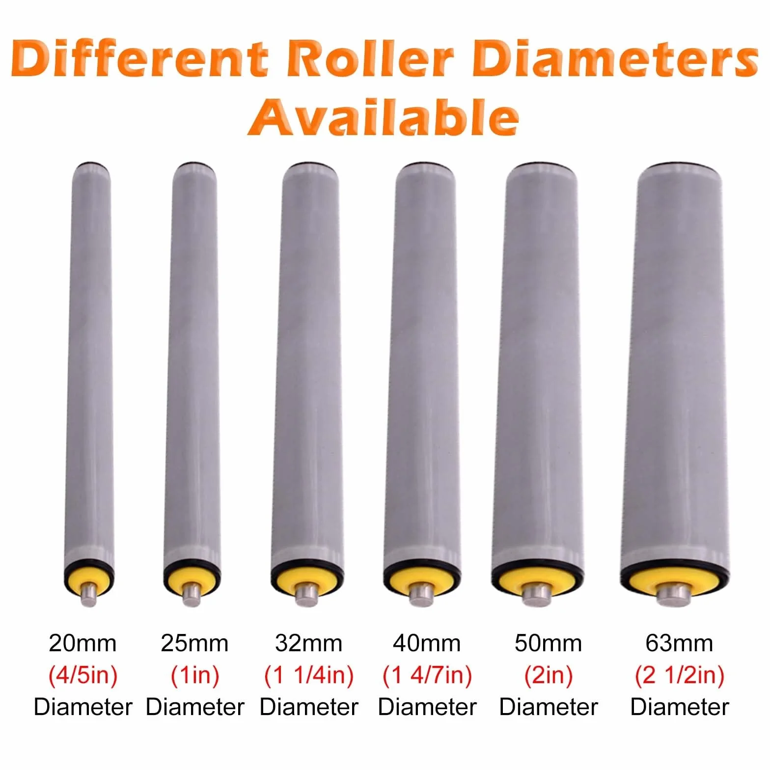 Rodillo Transportador 5 Rodillos Transportadores De PVC, 100 200 300 400 500 600 700 800 900 1000 MM, Blancos, Con Rodamientos De Acero Inoxidable, Industriales, Sin Motor.(Dia 20mm(4/5"),L 400mm/15.7