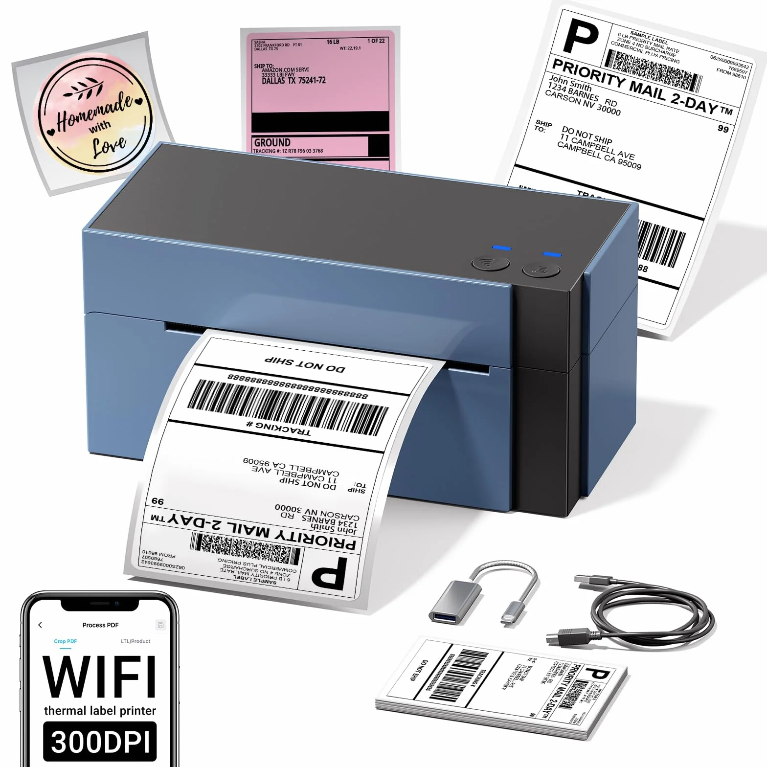 Phomemo WiFi Shipping Label Printer 4x6, 344WF Impresora térmica de Etiquetas WiFi para pequeñas Empresas, creador de Etiquetas Postales, Compatible con Ebay, Etsy, Shopify, Amazon, USPS