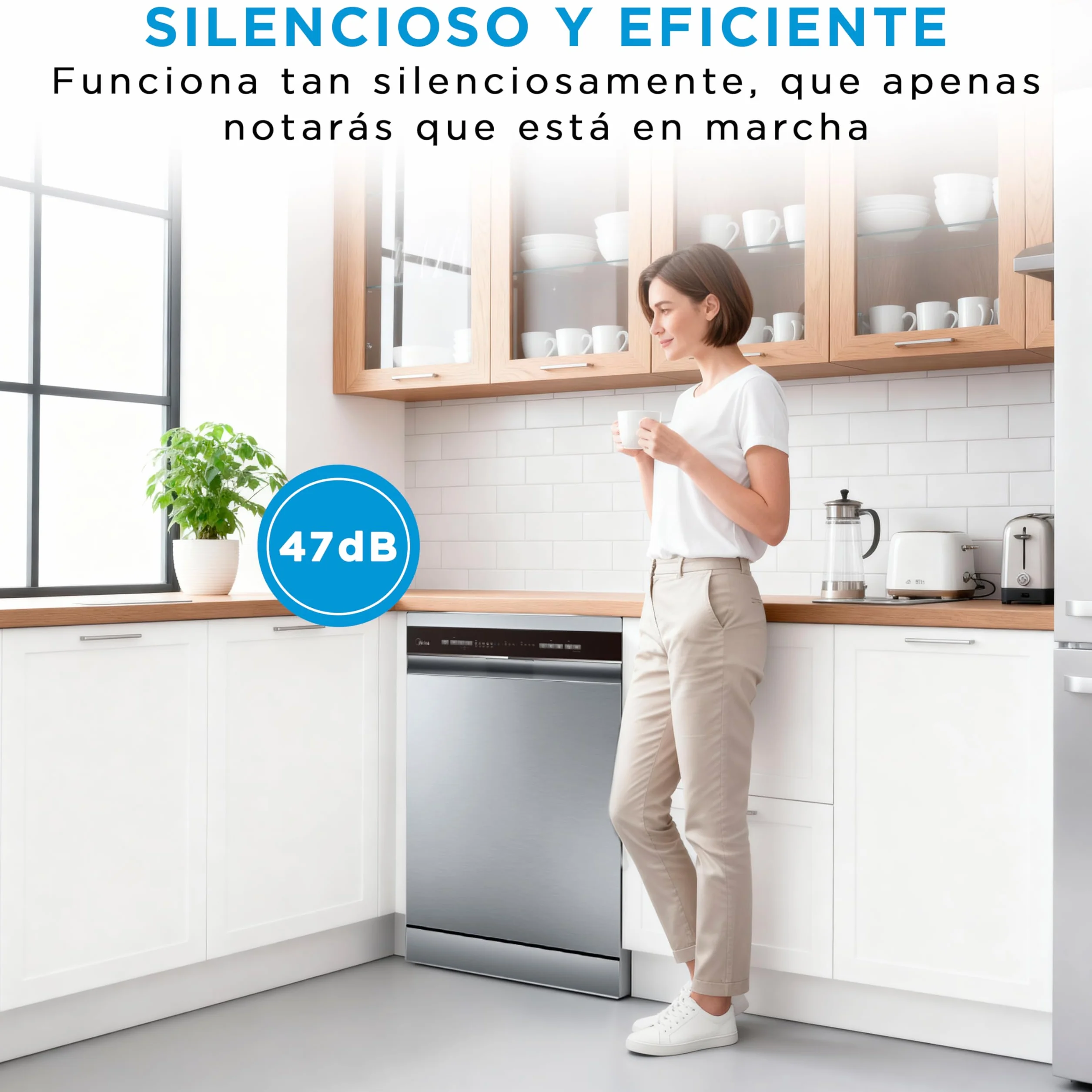 Midea Lavavajillas 60 cm Inox 14 servicios Libre instalación Compacto 10 Programas Filtro Antibacterias Programación Horaria