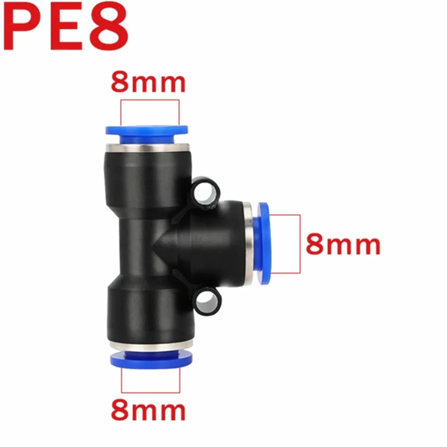 Conector neumático de PE/PEG de ajuste rápido, reductor en T de 3 vías, manguera de tubo de plástico 4/6/8/10/12 mm, 50 unidades (PE-8)
