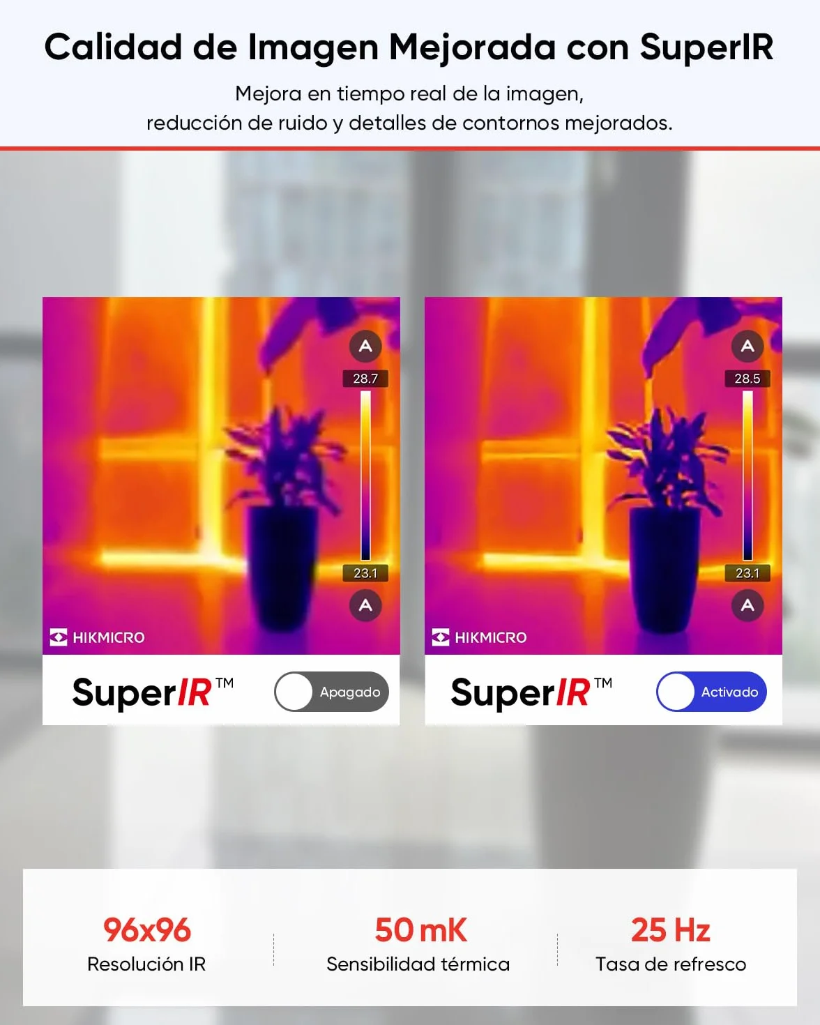 Cámara térmica HIKMICRO MiniE - iOS/Android, Mejora de imagen SuperIR, 25Hz, para móvil/tableta, USB-C/Lightning (compatible con iPhone 15/16)