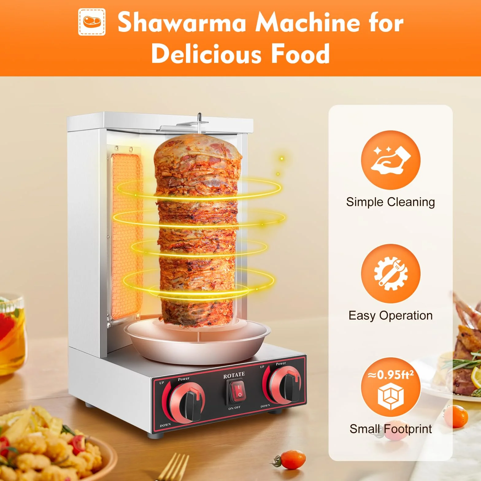 Máquina de döner kebab a gas, DSYOGX Vertical Parrilla Eléctrica Rotativa, 3000W 220V Döner-Vertikal-Multigrill puede asar brochetas de cordero y pollo, Negro