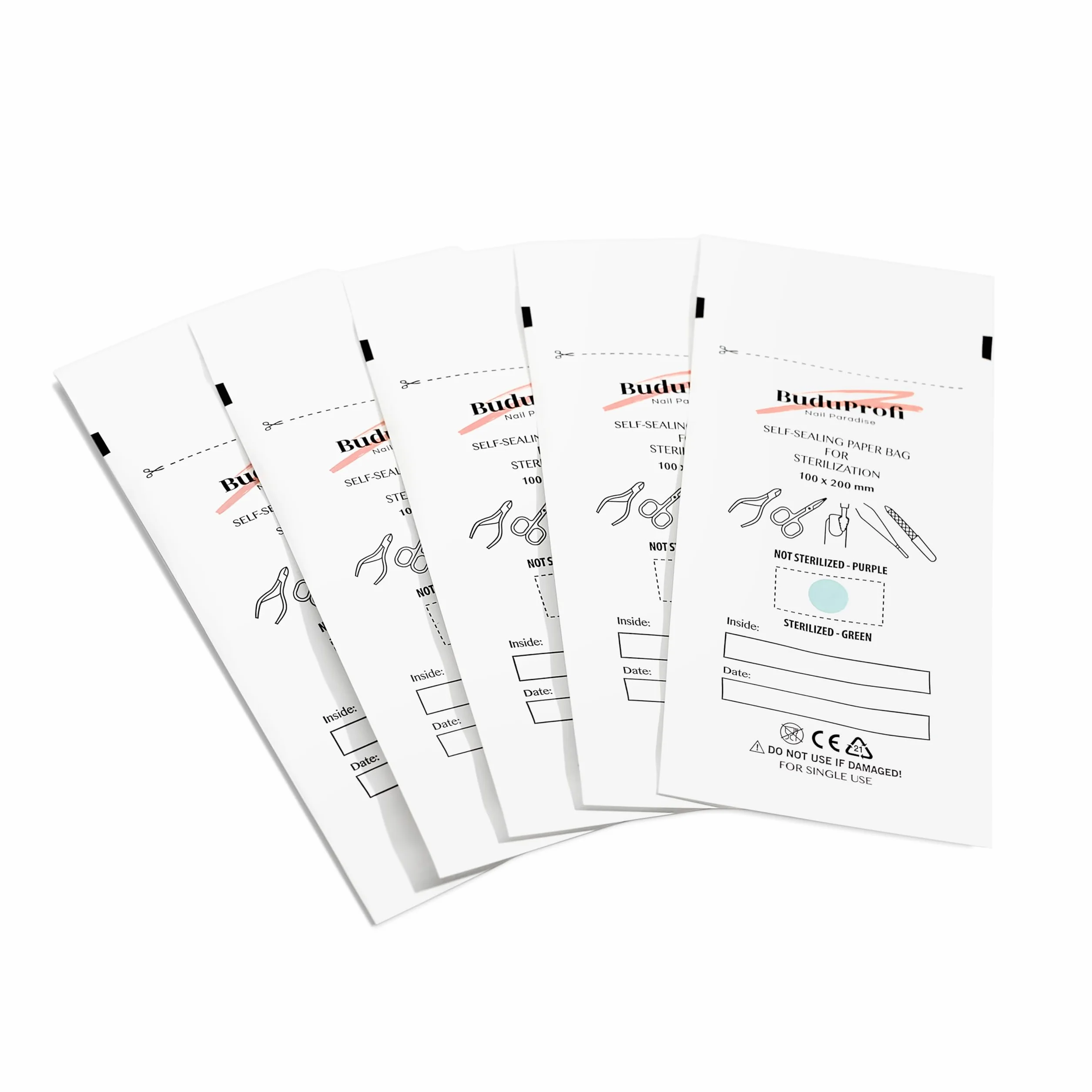 Bolsas de Esterilización Autoclave Horno Seco Instrumentos Manicura Pedicura 100x200 mm Blanco 100 Unidades