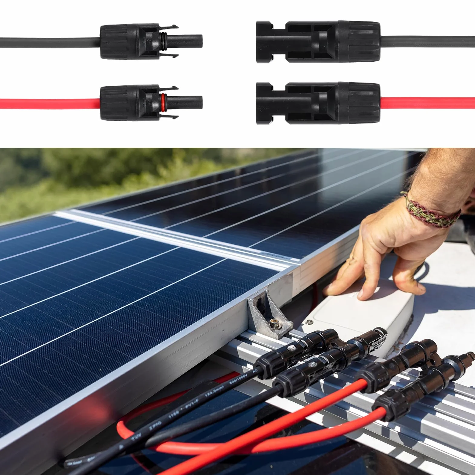 QUARKZMAN 1 Par De Cable De Extensión Para Paneles Solares, 10AWG 1000V Macho A Hembra Cable De Extensión, Cable Para Paneles Solares Para Autocaravanas, Negro&Rojo 33 Pies