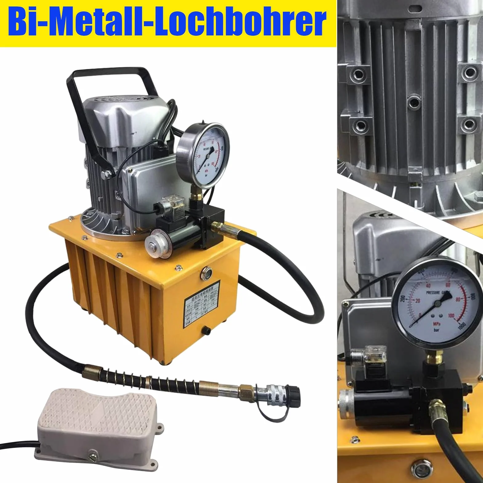 Bomba hidráulica, 0,75 kW, 700 bar, bomba electrohidráulica+válvula de imán de pedal, unidad hidráulica eléctrica de alta calidad, capacidad de aceite 7 l