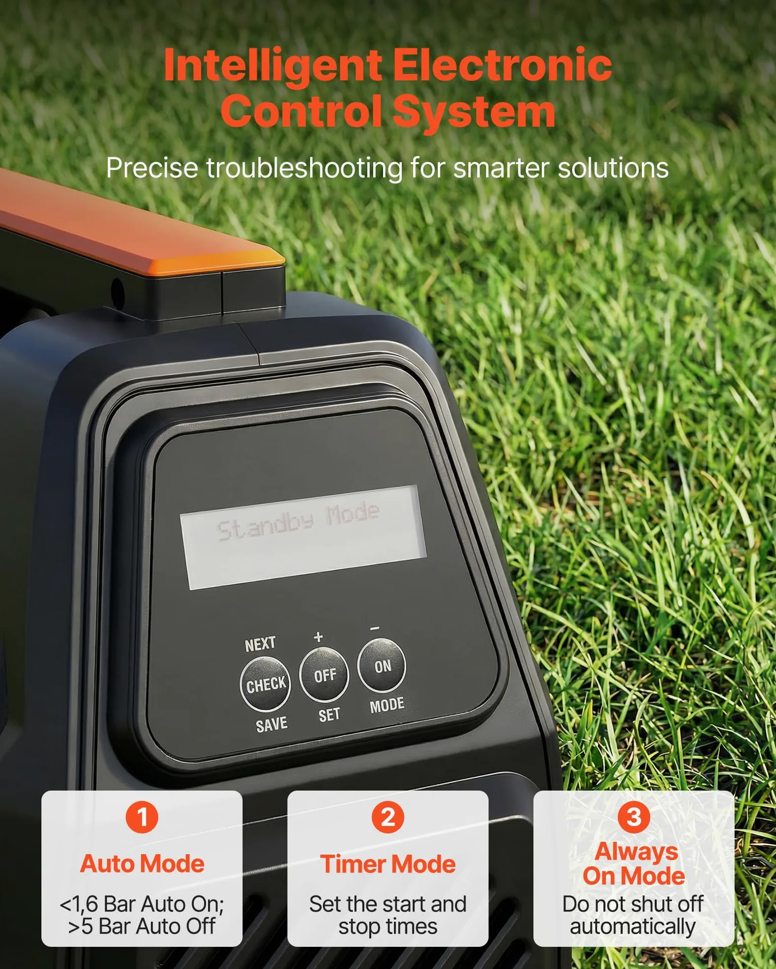 VEVOR Bomba de Chorro Electrónica de PP para Pozos Poco Profundos 1300 W 230 V, Caudal Máximo de 4800 L/h, Altura de Succión de 8 m, Control Electrónico Inteligente, para Riego de Jardines, Césped