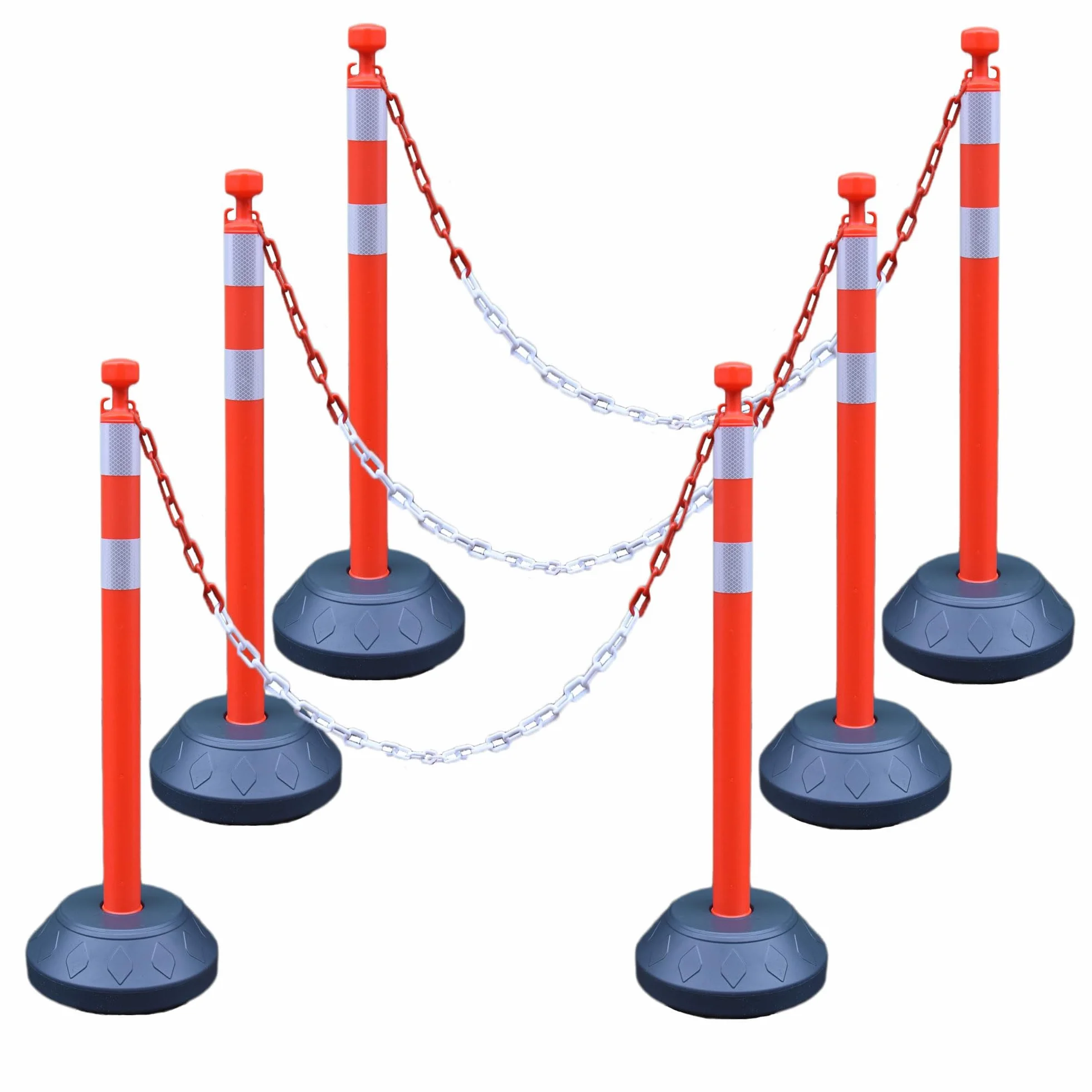 Juego de 6 Postes de Control de Multitudes de 102 cm con Cadenas de Plástico y Base Rellenable para Control de Estacionamiento y Multitudes (Rojo y blanco)