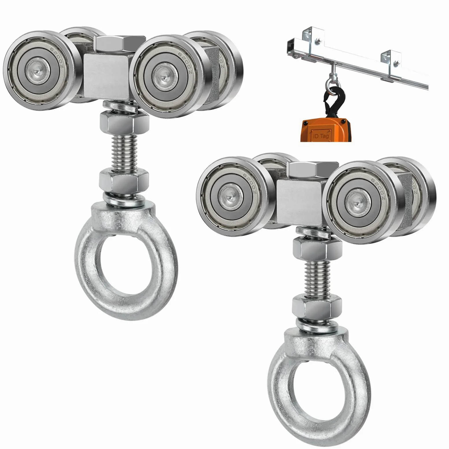Carro de 4 ruedas para Unistrut de 158 pulgadas de ancho o canal de puntal más alto HeavyDu M10 Bolt y tuercas de ojo de elevación, paquete de 2 ideales para proyectos de construcción y bricolaje