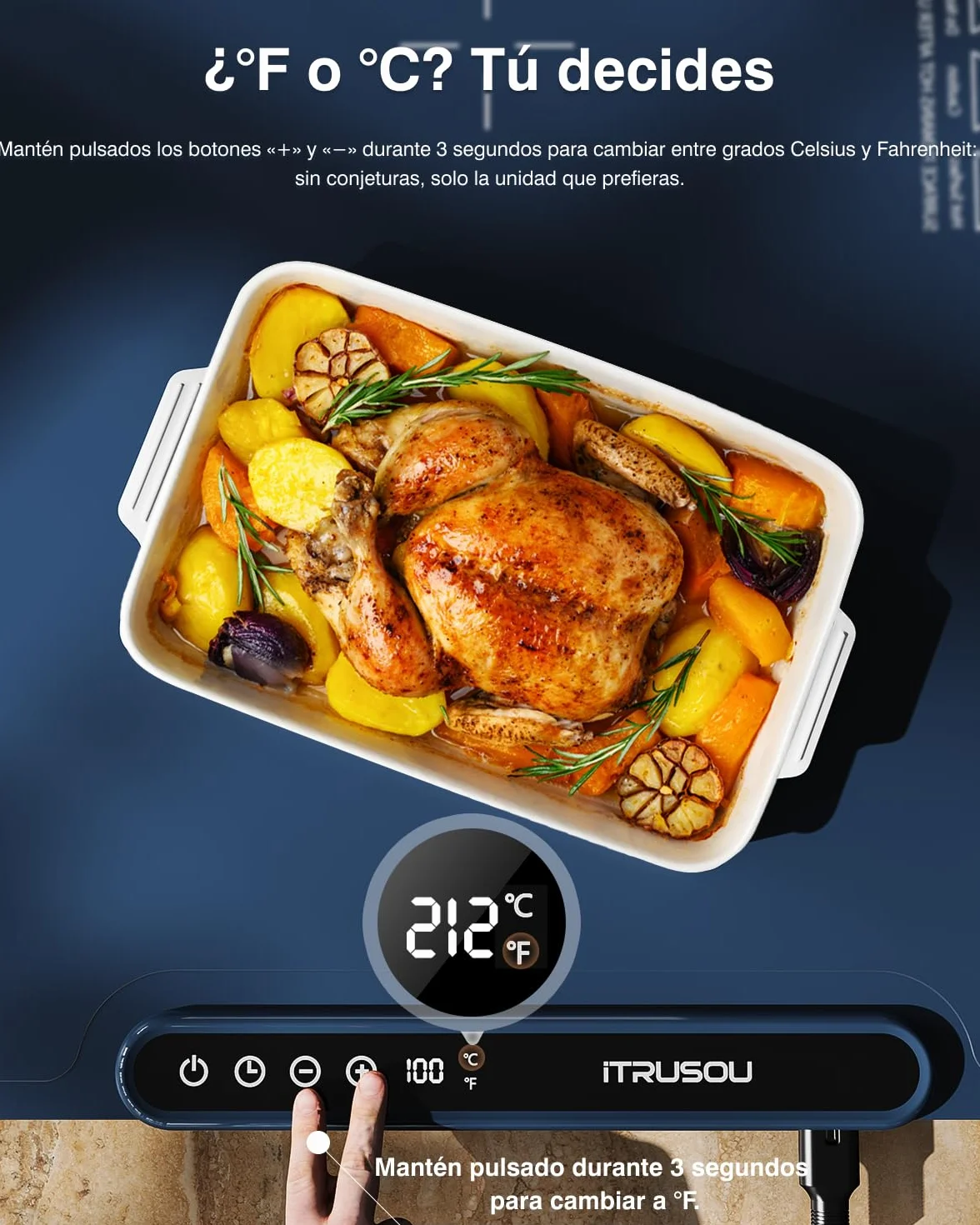 Bandeja Térmica iTRUSOU, Manta Eléctrica con Timer 1-99H, 7 Temperaturas Ajustables, Calor de Superficie Completa