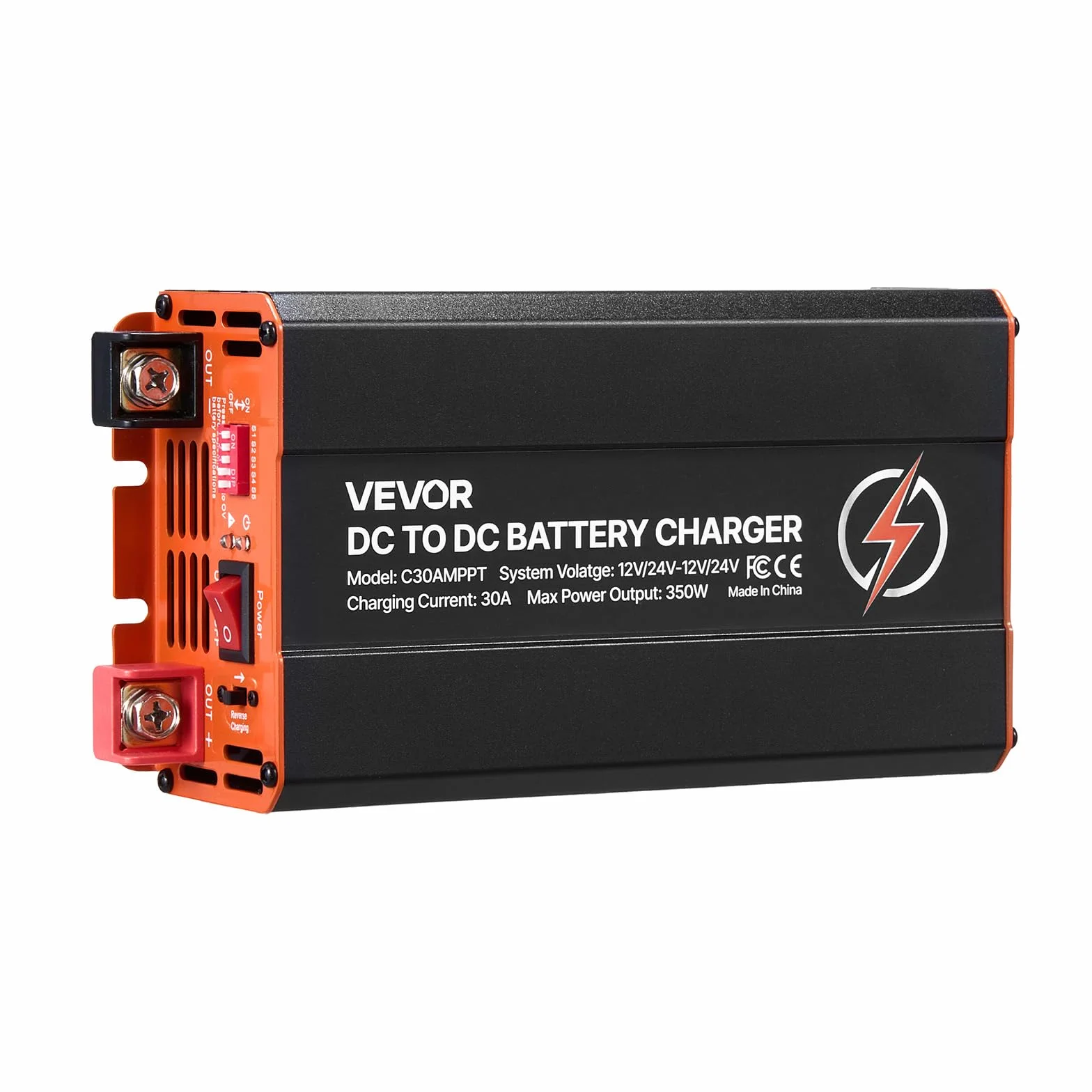 VEVOR Cargador de Batería CC a CC con MPPT, 350 W, Cargador de Batería Integrado de 30 A, Entrada Dual para Panel Solar/Alternador, para Baterías de Plomo-ácido LiFePO4, 12 V/24 V - 12 V/24 V