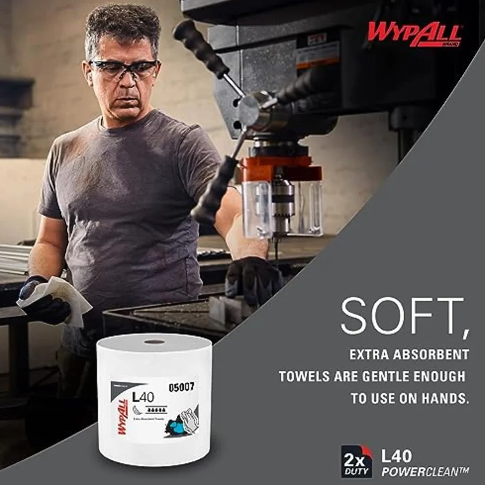 WypAll L40 Power Clean Paños Industriales 7452, Resistencia y Absorción Superior, Ideal para Limpieza Industrial y Mantenimiento, Compatible con Dispensadores Kimberly-Clark, 1 Rollo de 750 Paños