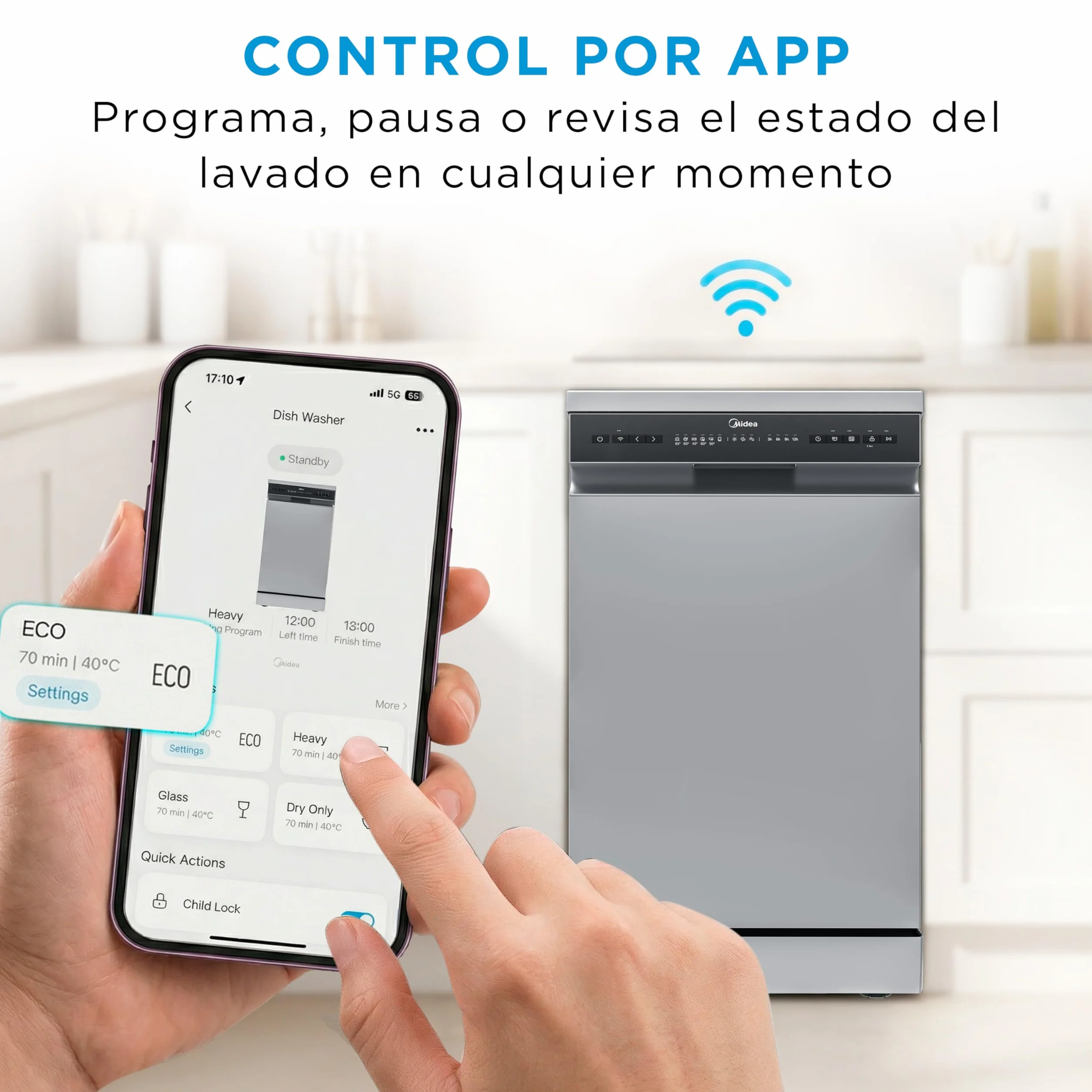 Midea Lavavajillas 45 cm Inox 10 Servicios 8 Programas Lavaplatos Libre Instalación Compacto Integrable