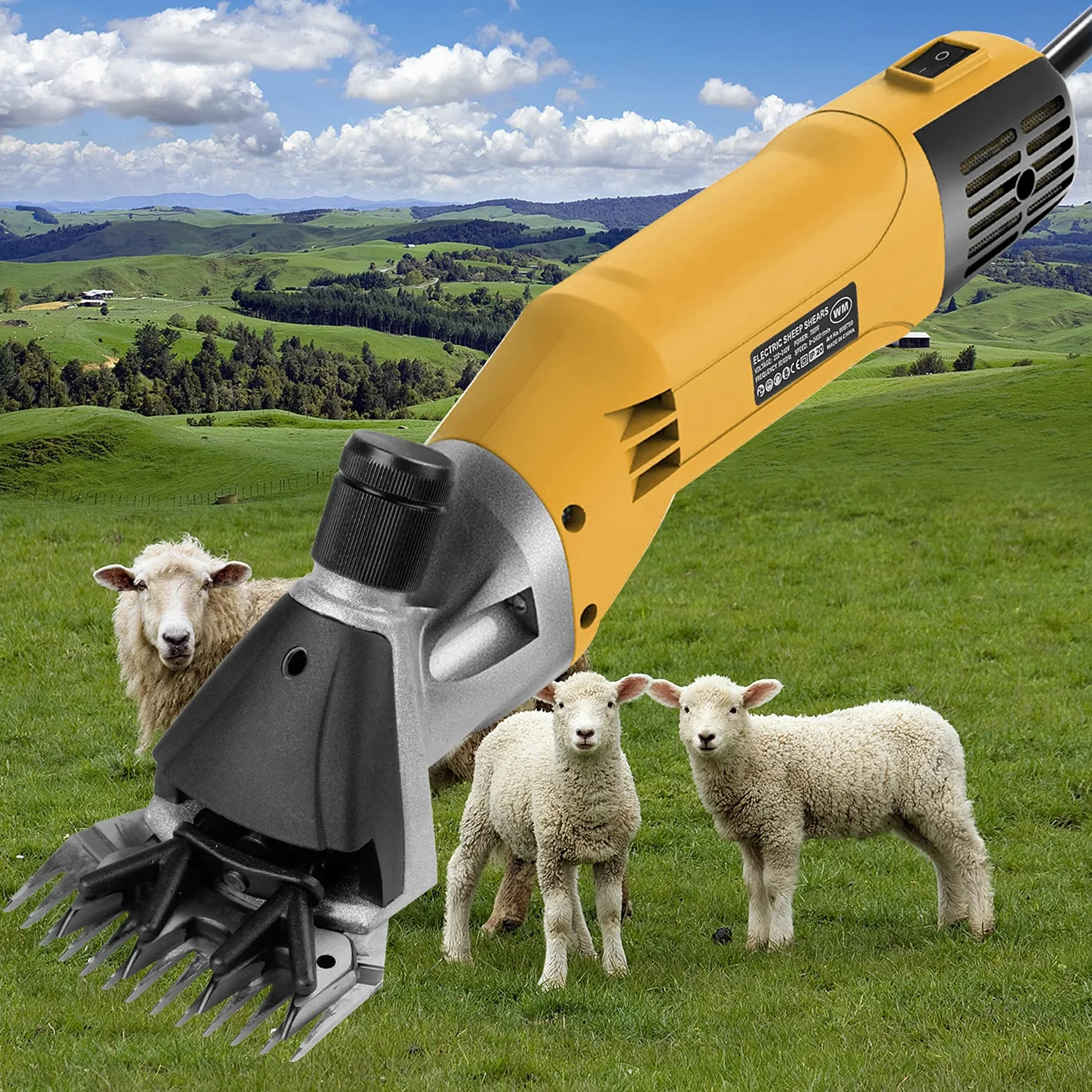 Vinteky 780W Esquiladora Ovejas, Cortapelos Eléctrico Profesional para Ovejas Alpacas Cabras, 6 Velocidades Ajustables (Amarillo)