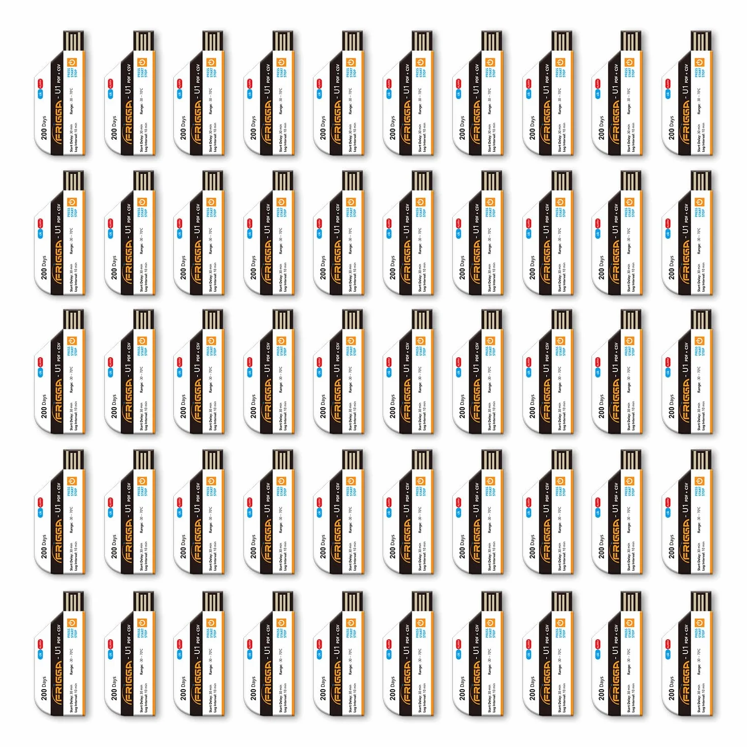 Frigga U1 50 pack USB registrador de datos de temperatura digital desechable 28800 puntos termómetro de alta precisión monitor 200 días con informe PDF CSV