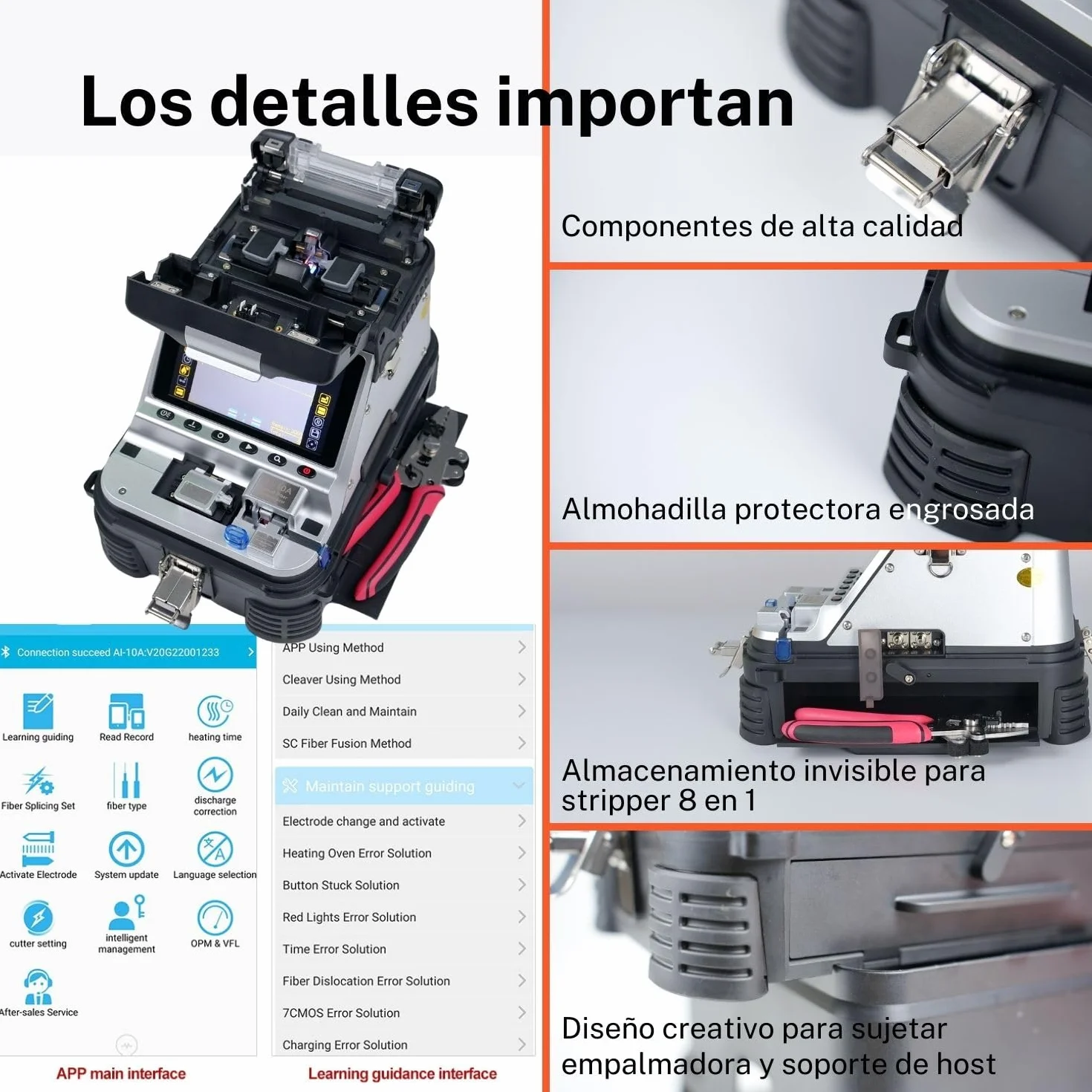 Fusionadora de fibra óptica AI-10A con cuchilla eléctrica OPM VFL empalmador de fusión 4ta generación 7800 mAh